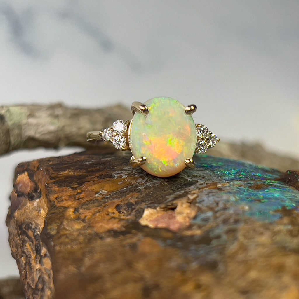 9kt Yellow Gold 3.44ct Opal and diamond ring - Masterpiece Jewellery Opal & Gems Sydney Australia | Online Shop