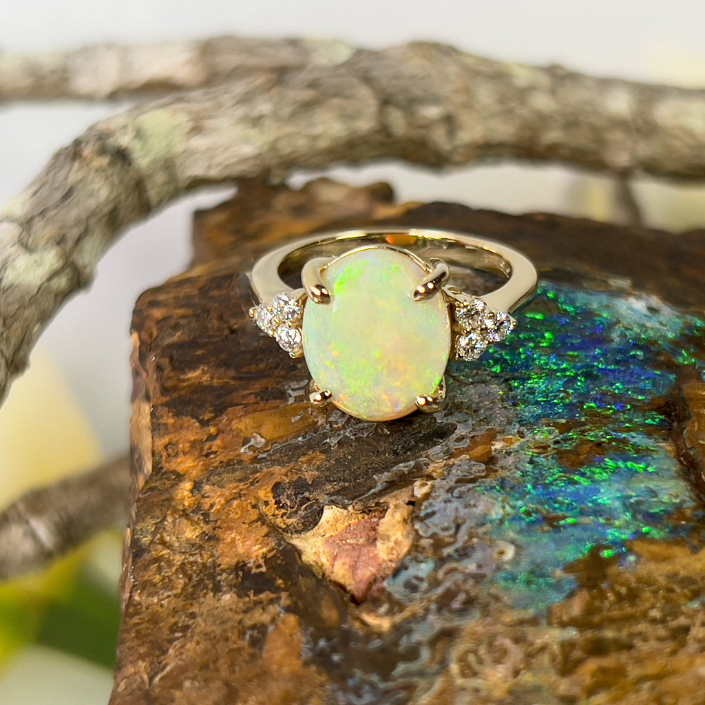 9kt Yellow Gold 3.44ct Opal and diamond ring - Masterpiece Jewellery Opal & Gems Sydney Australia | Online Shop