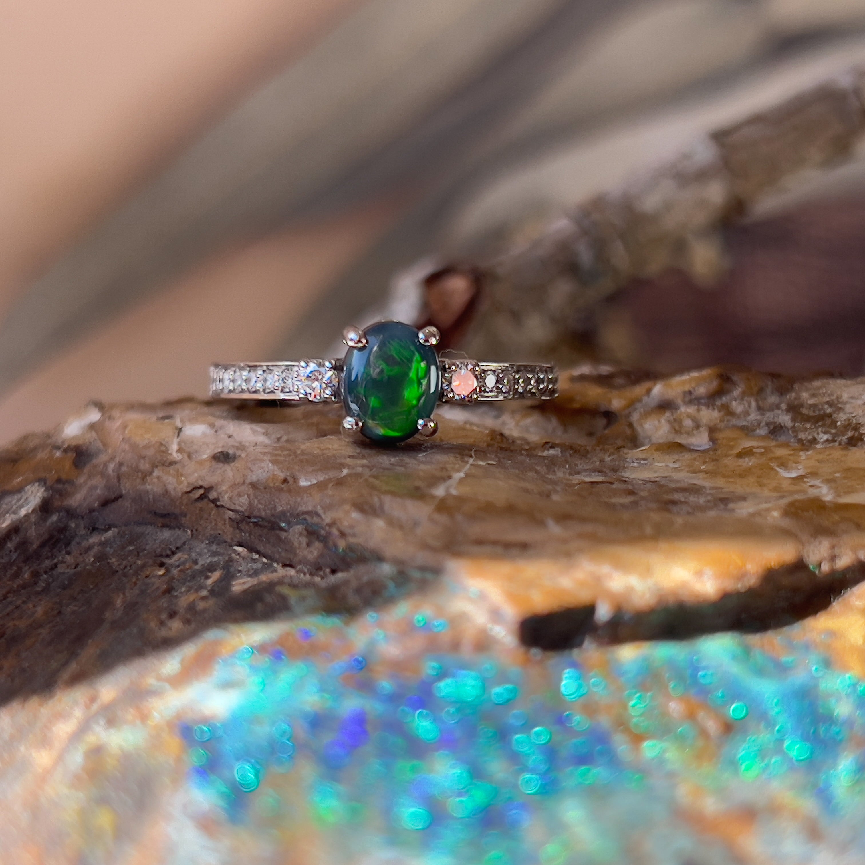 Platinum Black Opal 0.67ct and Diamond ring - Masterpiece Jewellery Opal & Gems Sydney Australia | Online Shop