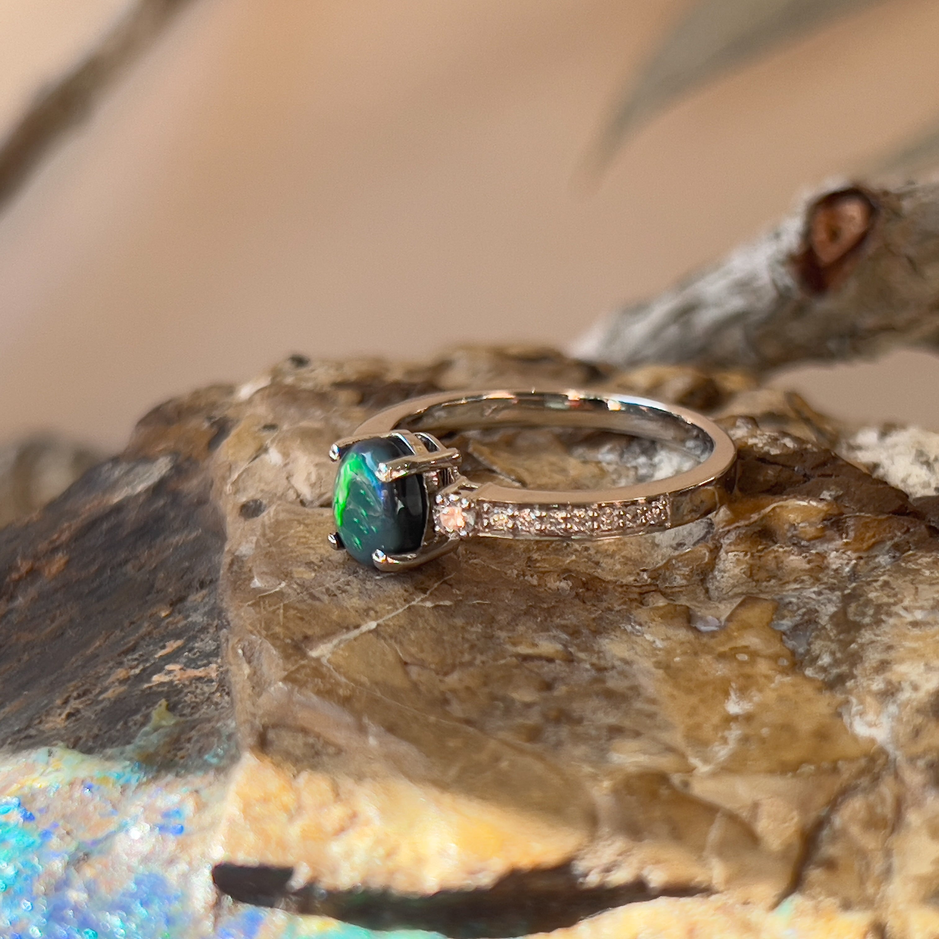 Platinum Black Opal 0.67ct and Diamond ring - Masterpiece Jewellery Opal & Gems Sydney Australia | Online Shop