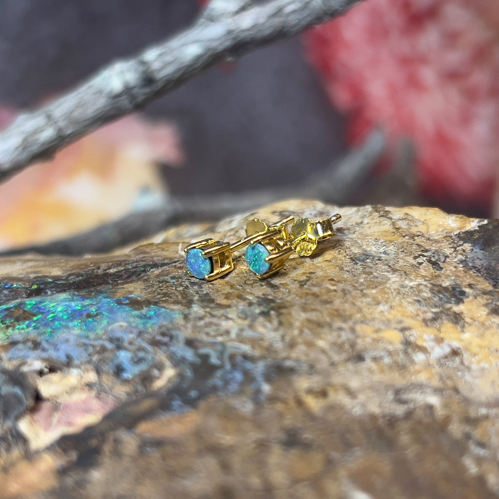 Gold plated Sterling silver 3mm Opal triplet studs - Masterpiece Jewellery Opal & Gems Sydney Australia | Online Shop