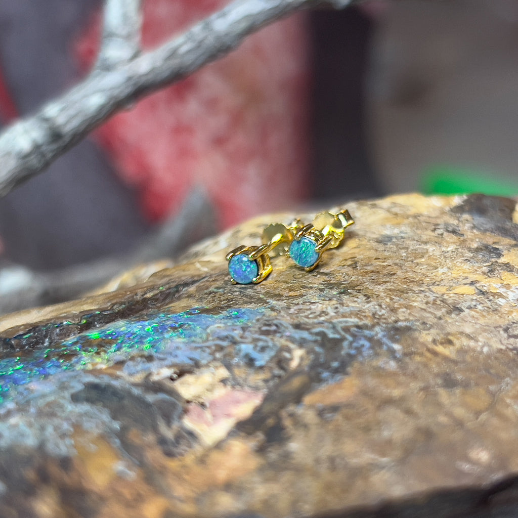 Gold plated Sterling silver 3mm Opal triplet studs - Masterpiece Jewellery Opal & Gems Sydney Australia | Online Shop