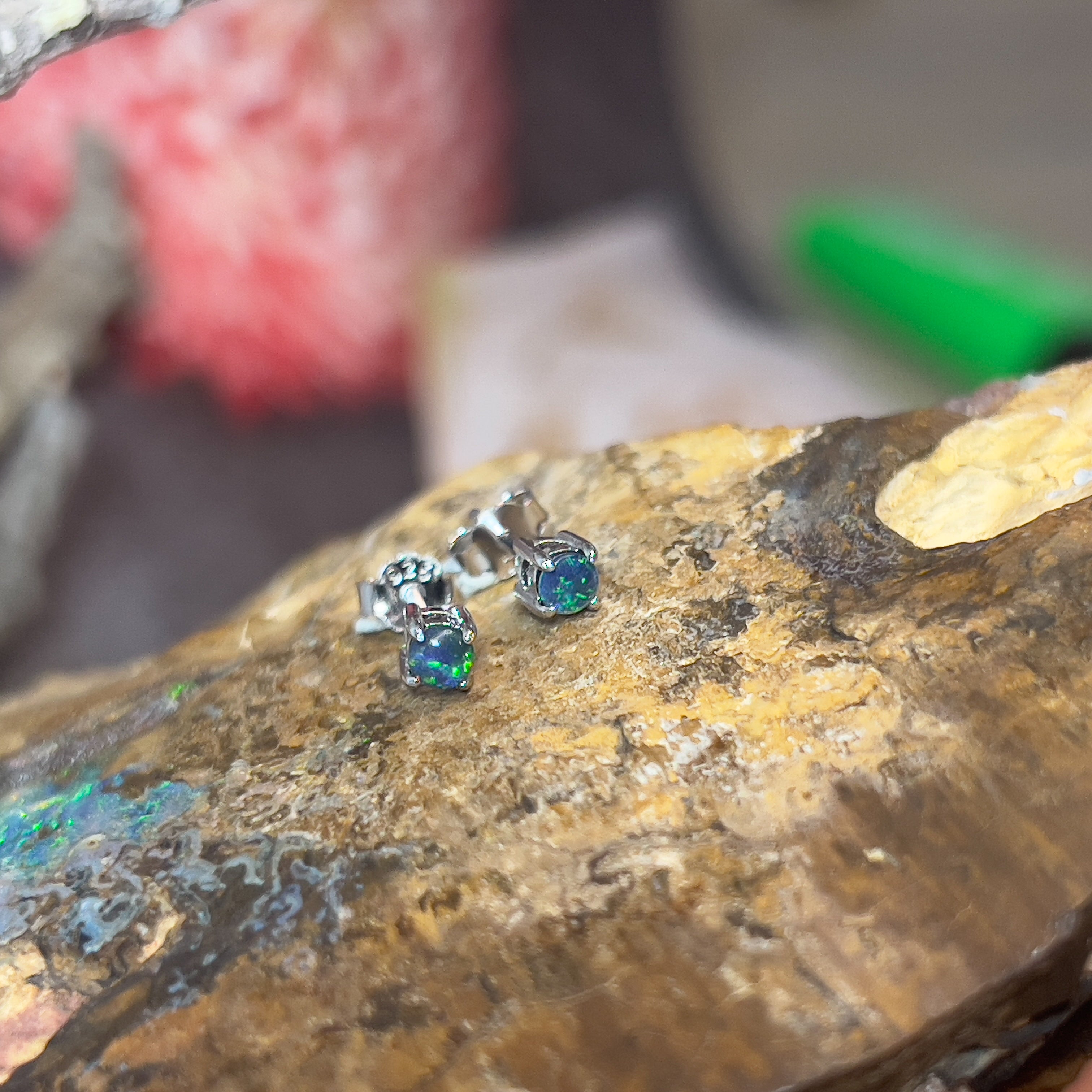 Sterling silver 3mm Opal triplet studs - Masterpiece Jewellery Opal & Gems Sydney Australia | Online Shop