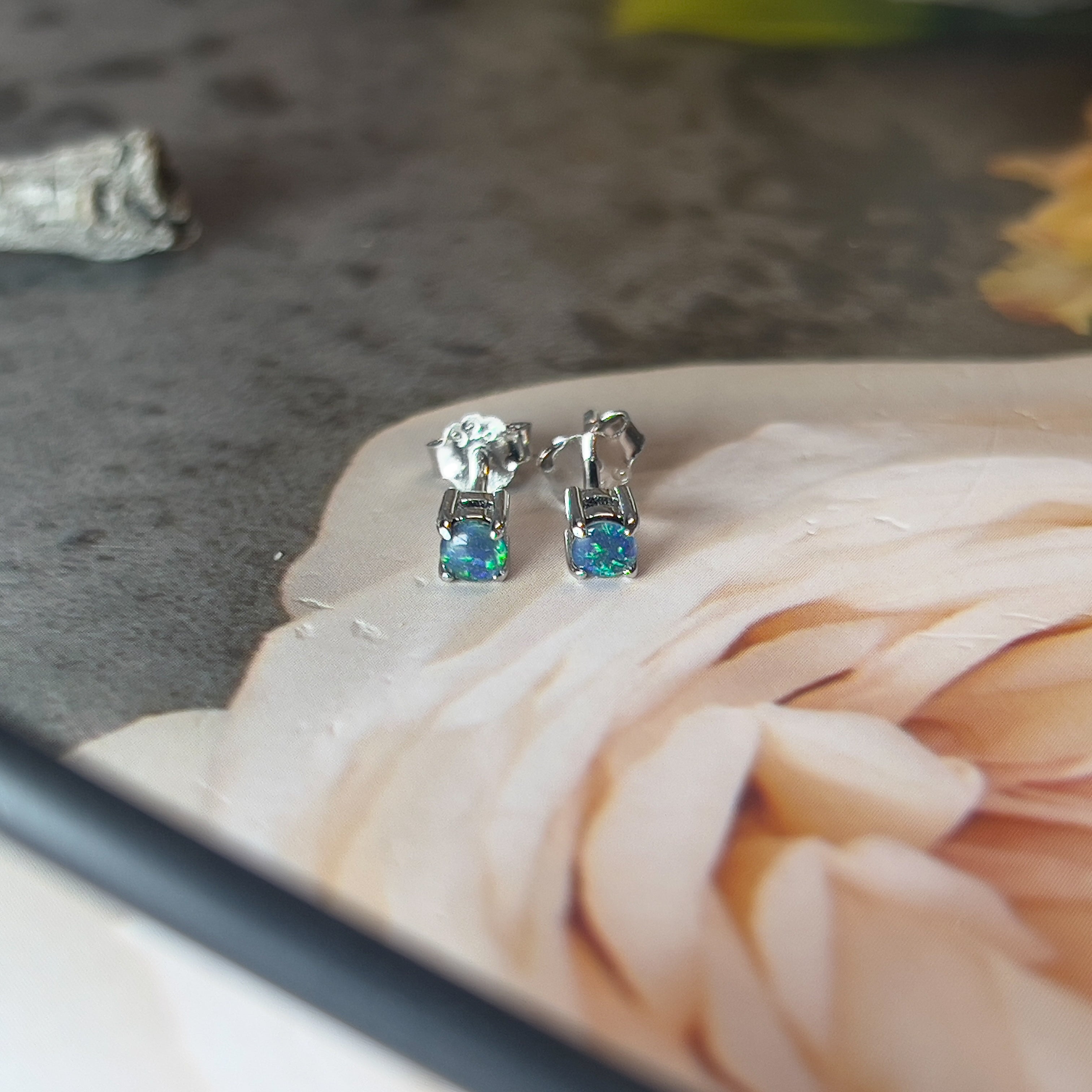 Sterling silver 3mm Opal triplet studs - Masterpiece Jewellery Opal & Gems Sydney Australia | Online Shop