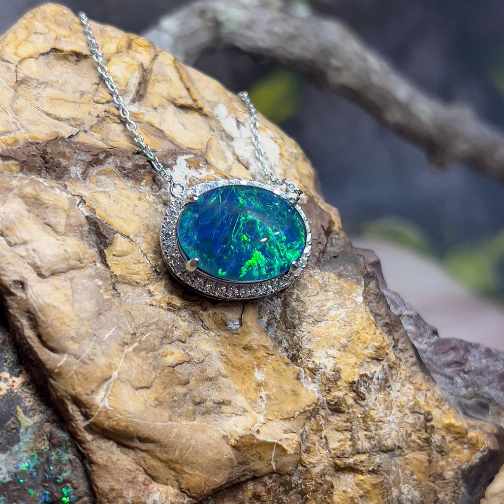 Sterling Silver 16x12mm Opal triplet cluster necklace 45cm - Masterpiece Jewellery Opal & Gems Sydney Australia | Online Shop