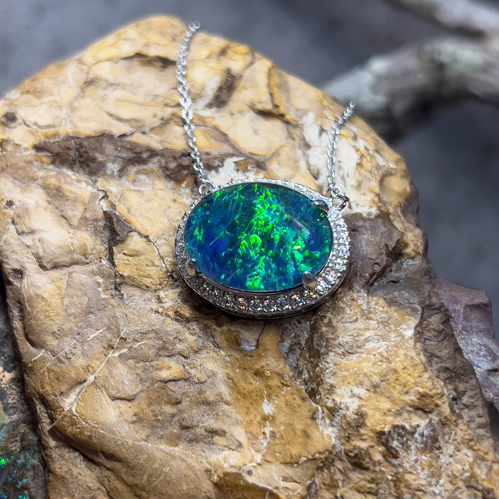 Sterling Silver 16x12mm Opal triplet cluster necklace 45cm - Masterpiece Jewellery Opal & Gems Sydney Australia | Online Shop
