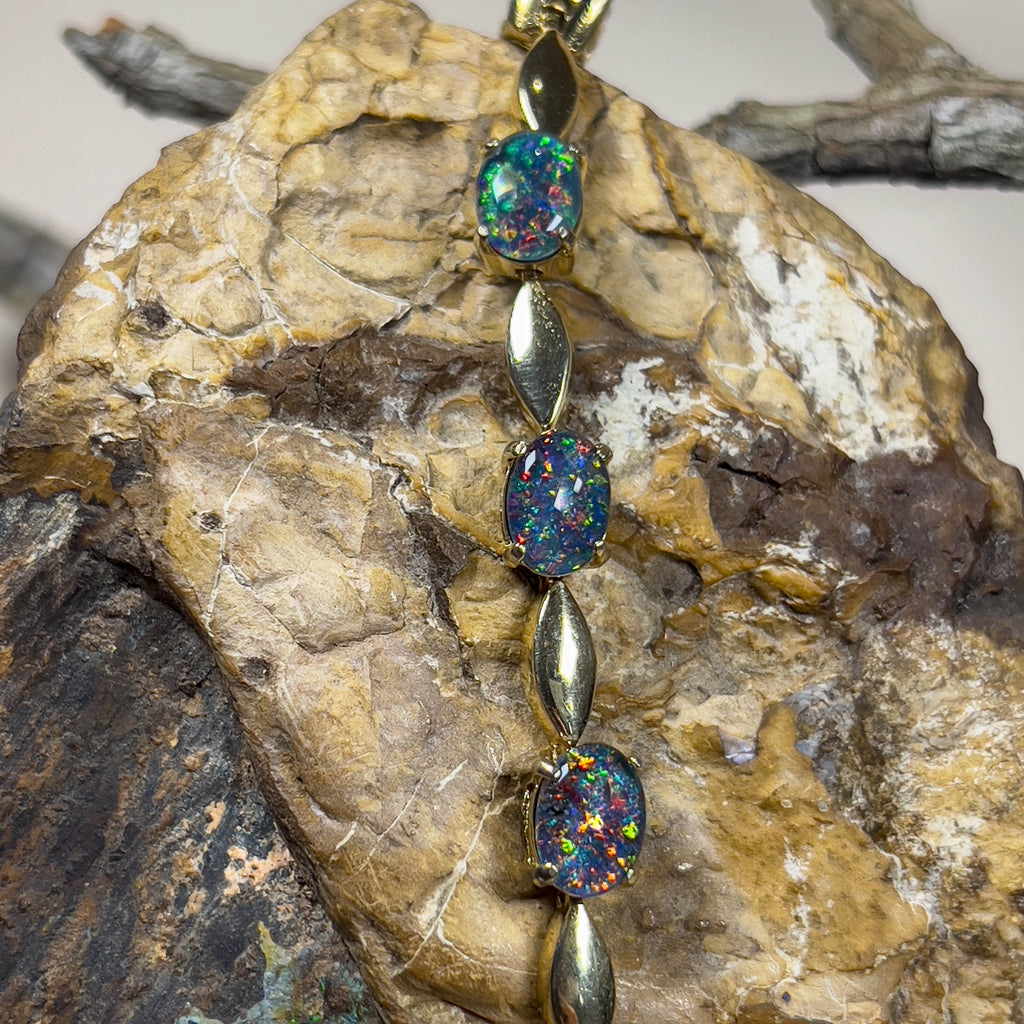 Gold Plated Silver 8x6mm Opal triplet and marquise shape alternating bracelet - Masterpiece Jewellery Opal & Gems Sydney Australia | Online Shop
