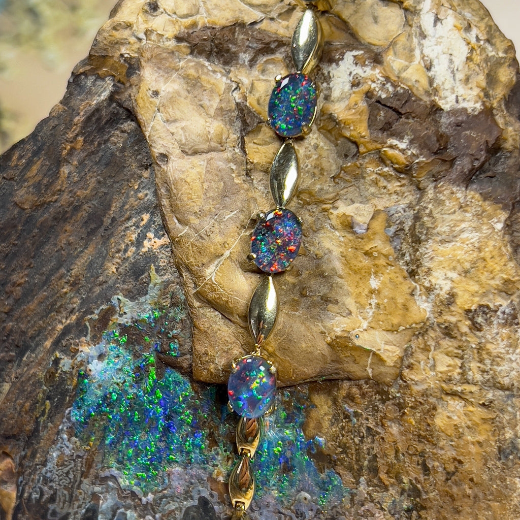 Gold Plated Silver 8x6mm Opal triplet and marquise shape alternating bracelet - Masterpiece Jewellery Opal & Gems Sydney Australia | Online Shop