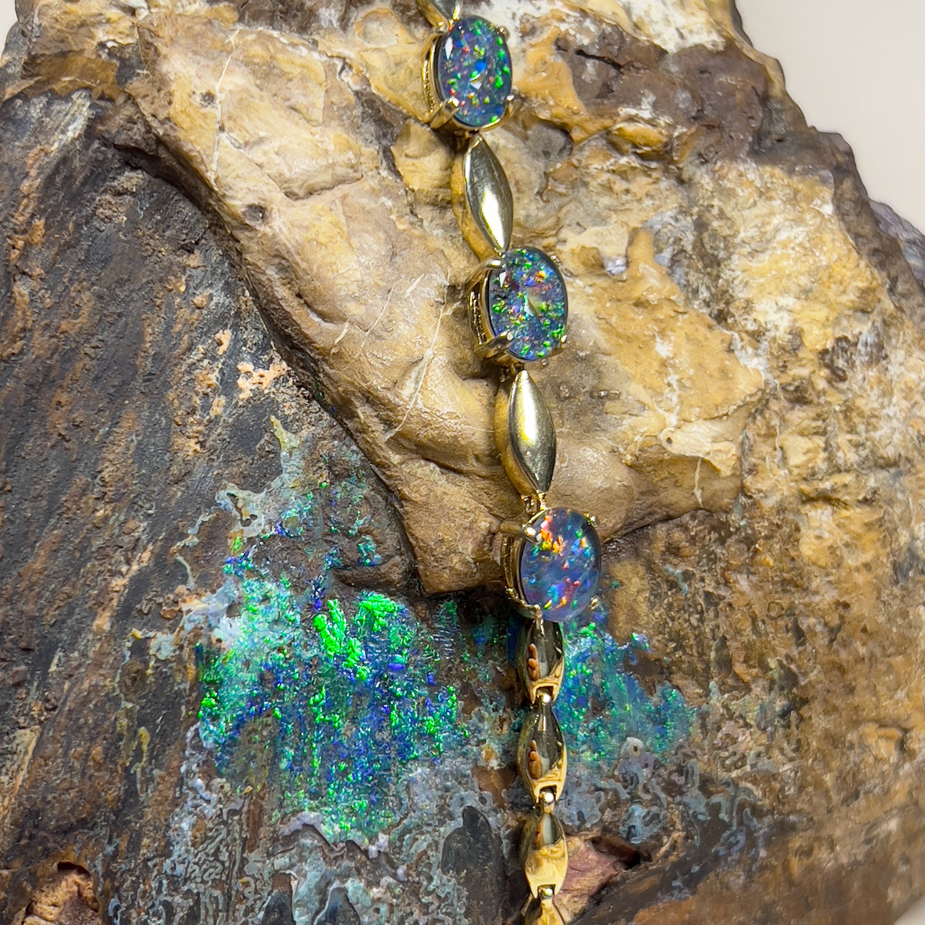 Gold Plated Silver 8x6mm Opal triplet and marquise shape alternating bracelet - Masterpiece Jewellery Opal & Gems Sydney Australia | Online Shop