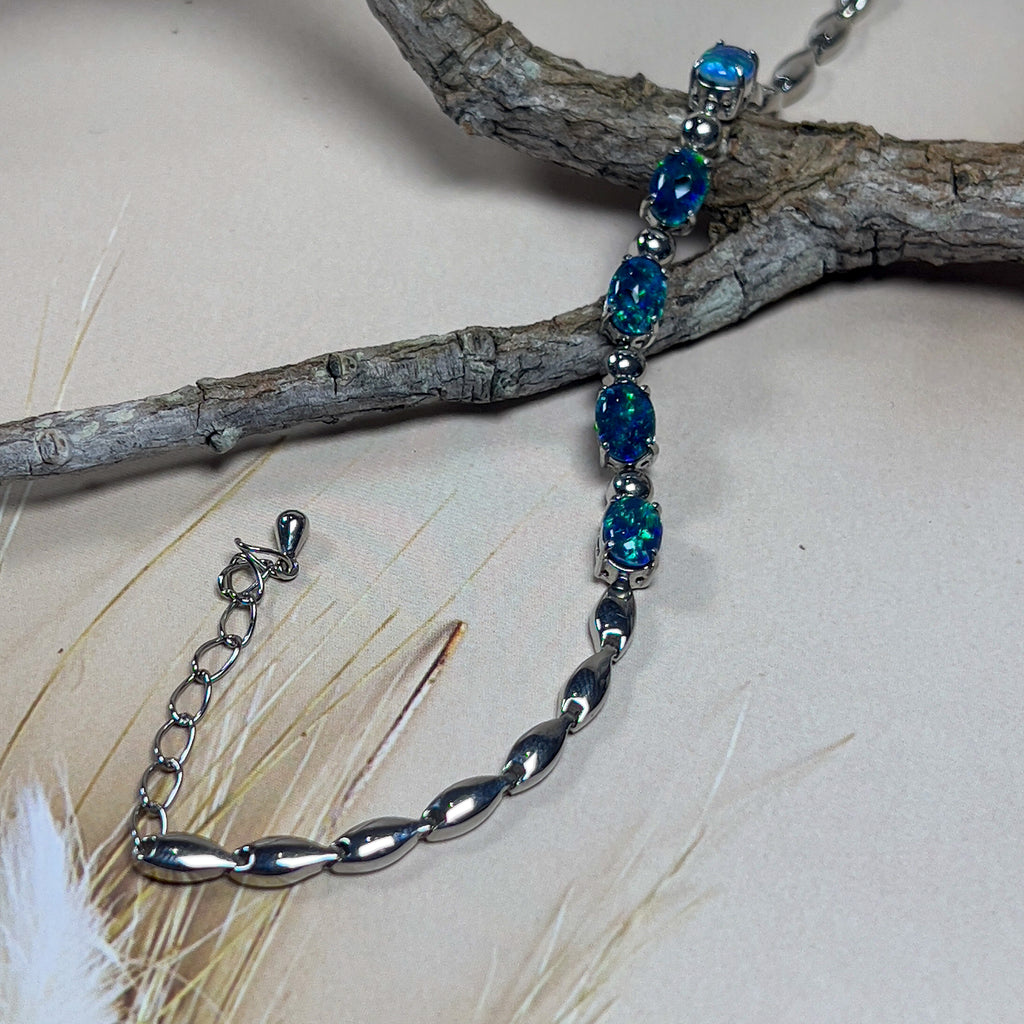 Sterling Silver 7x5mm Opal triplet bracelet with marquise design - Masterpiece Jewellery Opal & Gems Sydney Australia | Online Shop