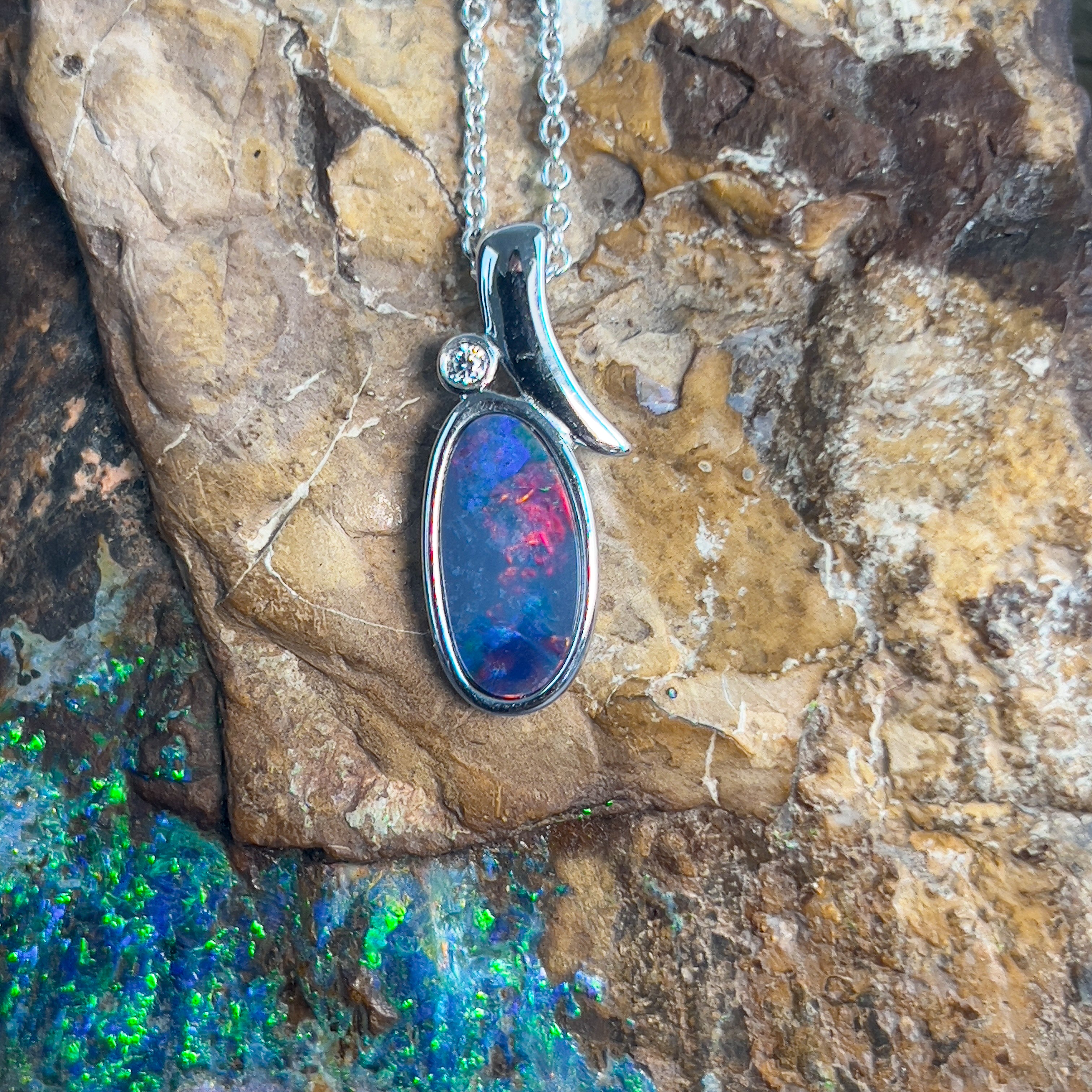 Silver Opal doublet 12.2x6.6mm pendant - Masterpiece Jewellery Opal & Gems Sydney Australia | Online Shop