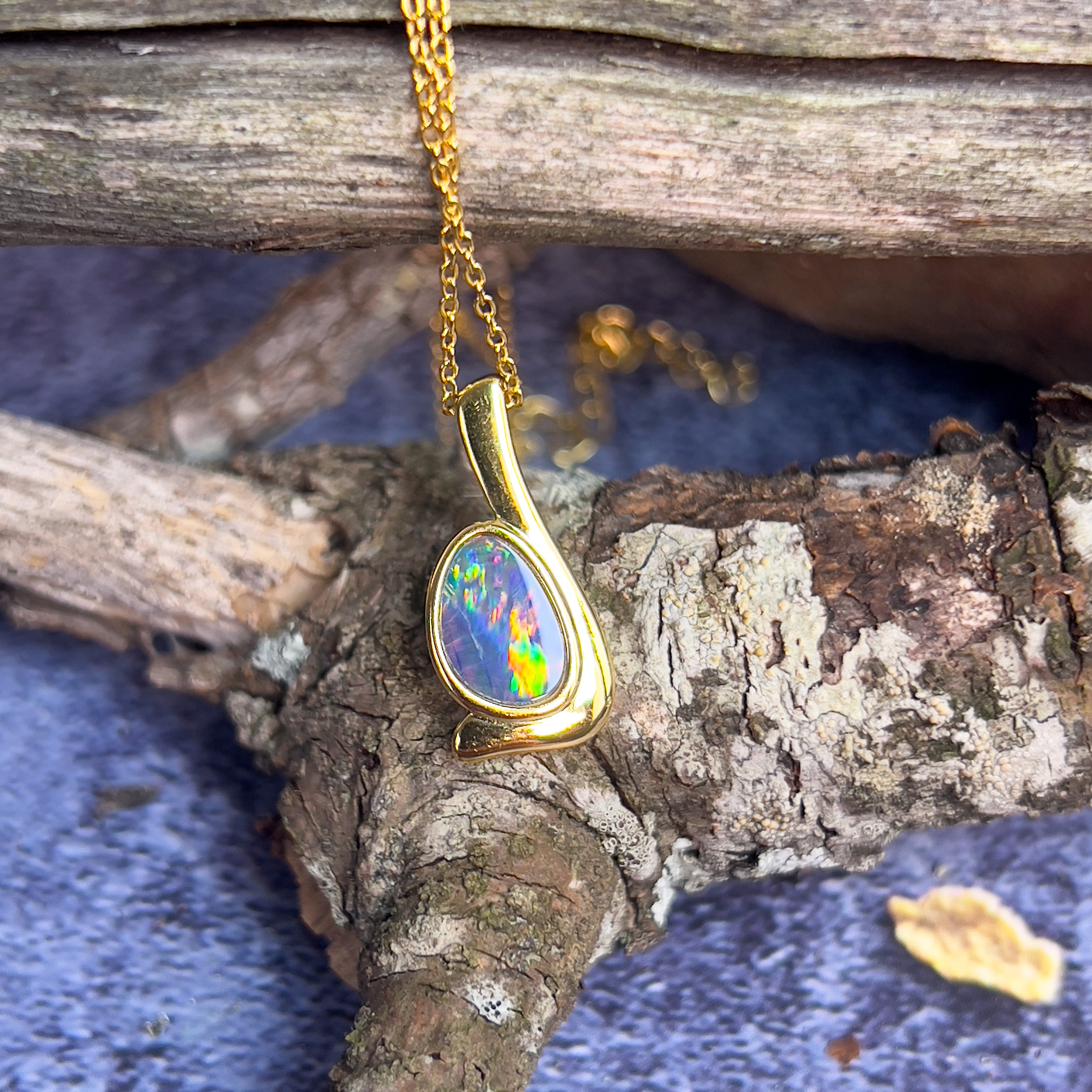 Gold Plate Silver Opal doublet 21x8.8mm pendant - Masterpiece Jewellery Opal & Gems Sydney Australia | Online Shop