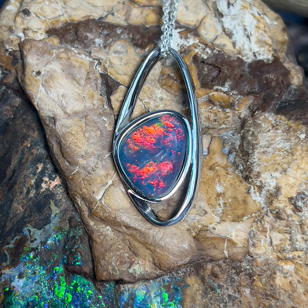 Sterling Silver Opal triplet pendant 30.7x15.2mm - Masterpiece Jewellery Opal & Gems Sydney Australia | Online Shop
