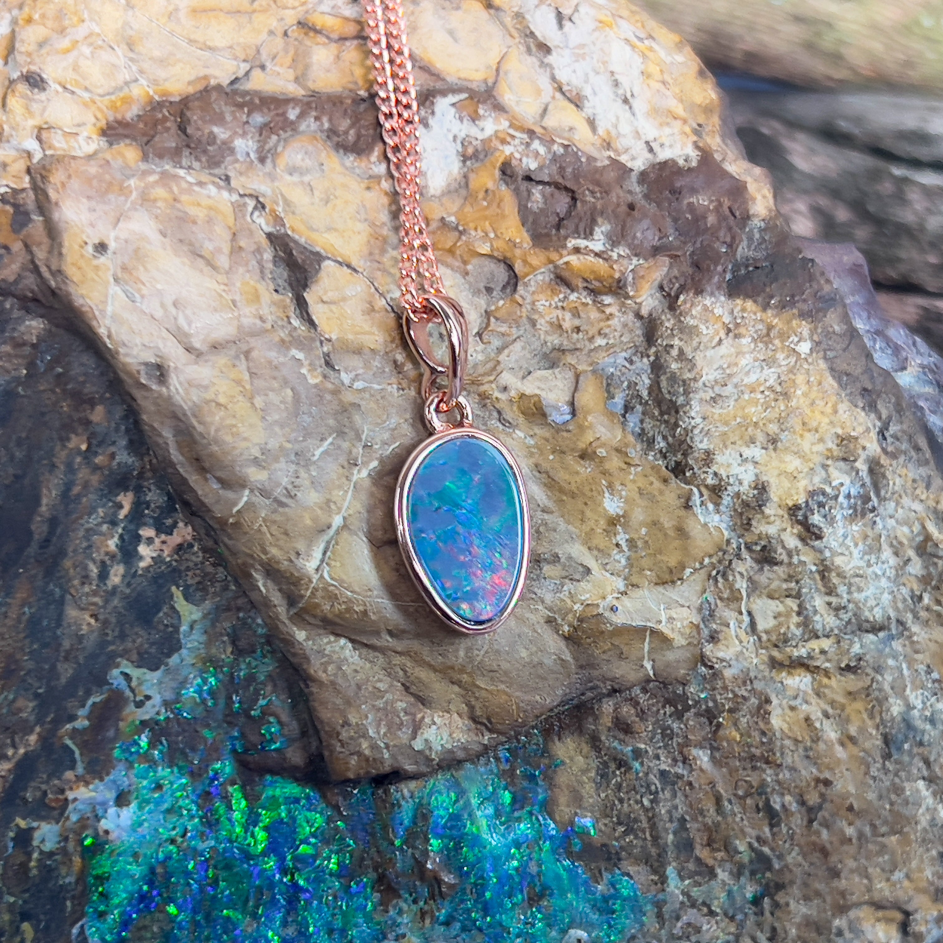 Rose Gold plated silver Opal doublet pendant - Masterpiece Jewellery Opal & Gems Sydney Australia | Online Shop