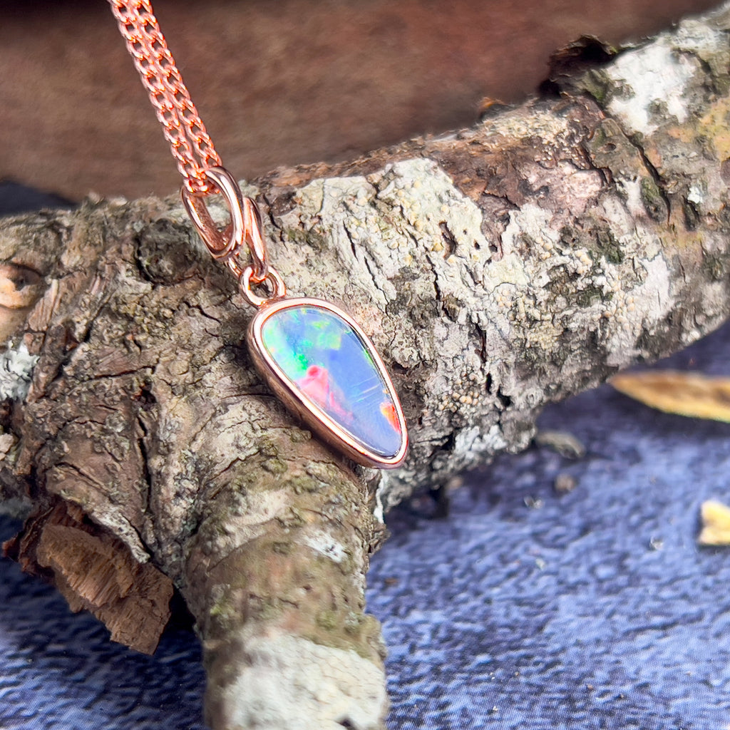 Rose Gold plated Opal doublet 21x7.1mm pendant - Masterpiece Jewellery Opal & Gems Sydney Australia | Online Shop