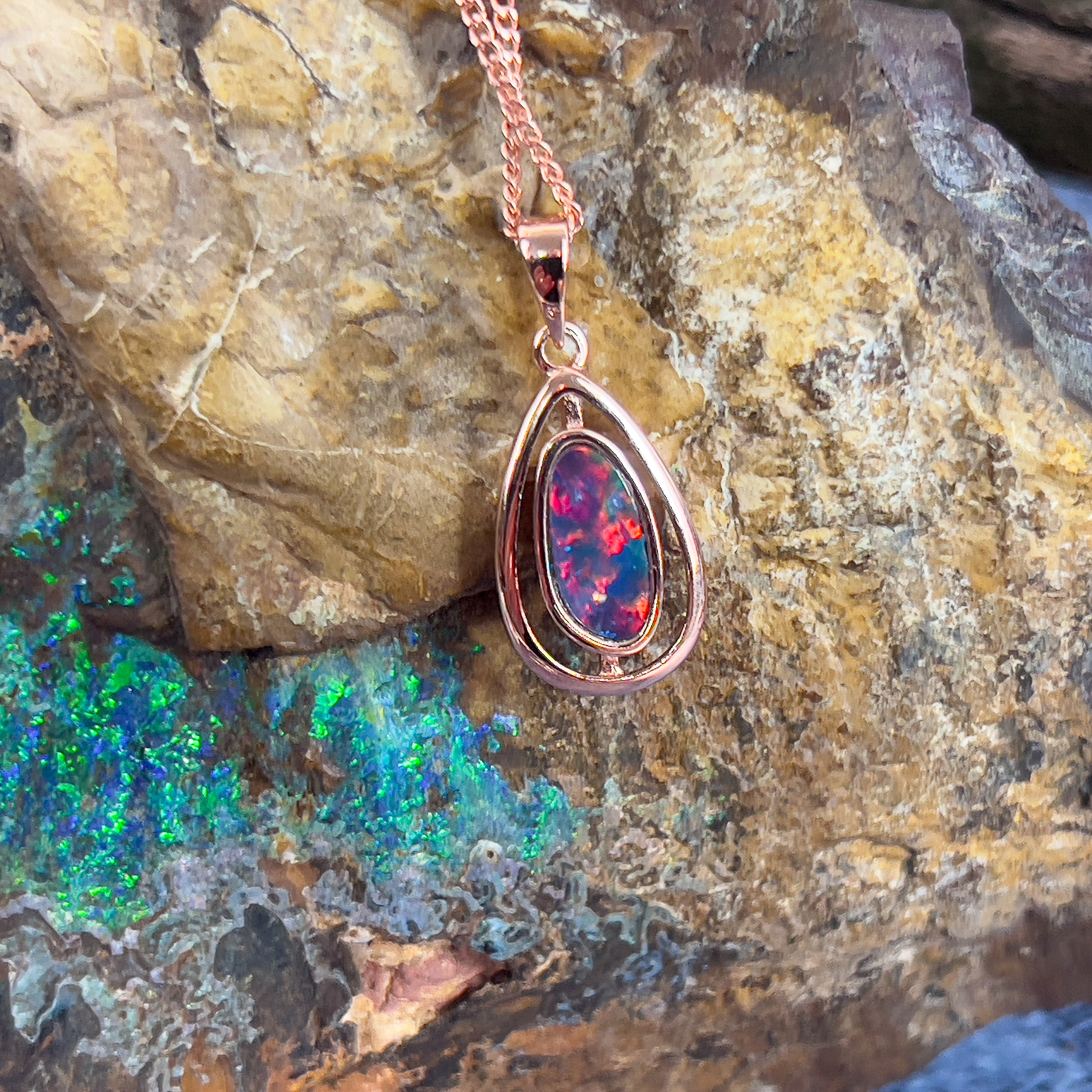 Rose Gold Plated silver Opal doublet pendants - Masterpiece Jewellery Opal & Gems Sydney Australia | Online Shop