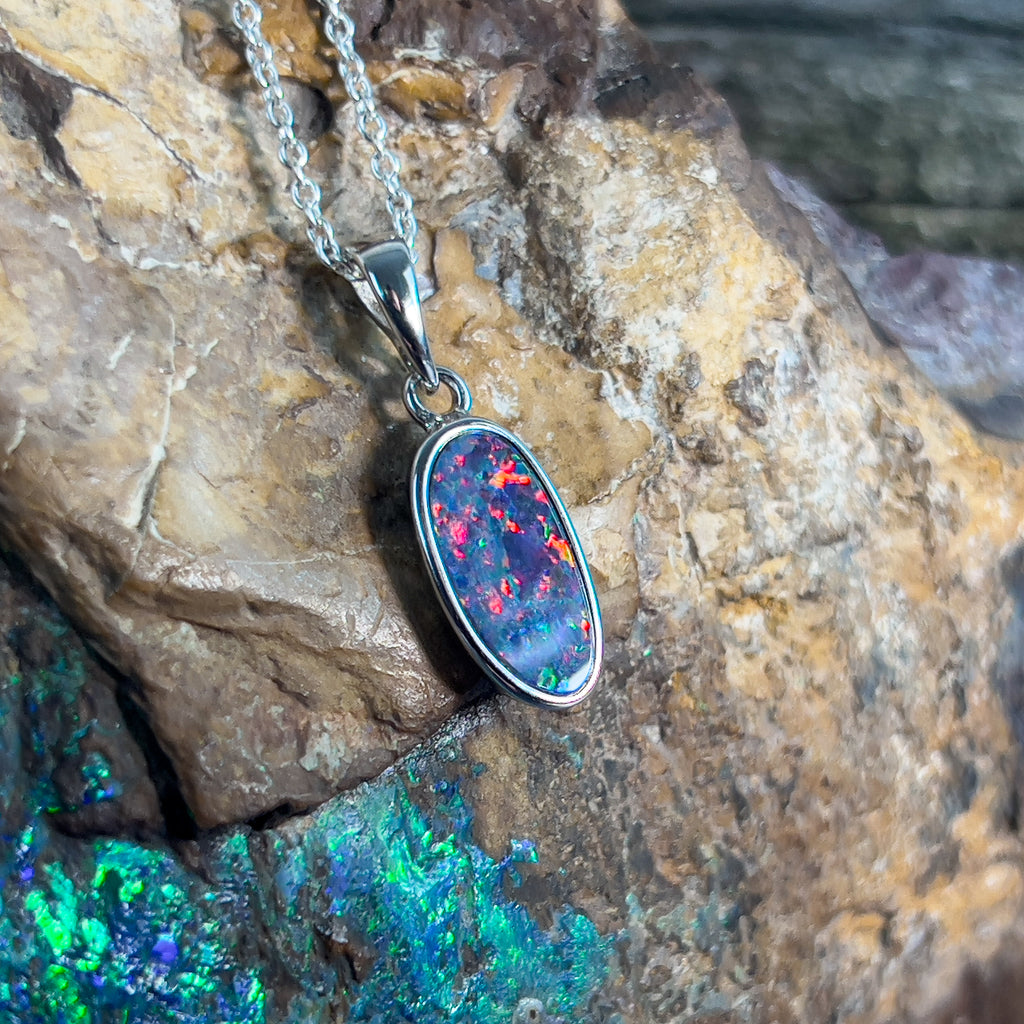 Sterling Silver Opal doublet 24x7.5mm Pendant - Masterpiece Jewellery Opal & Gems Sydney Australia | Online Shop