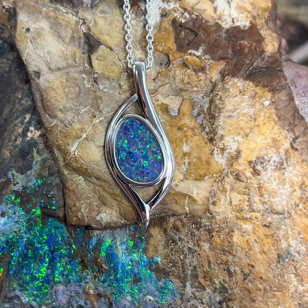 Sterling Silver Freeform Opal doublet 2.24ct pendant - Masterpiece Jewellery Opal & Gems Sydney Australia | Online Shop