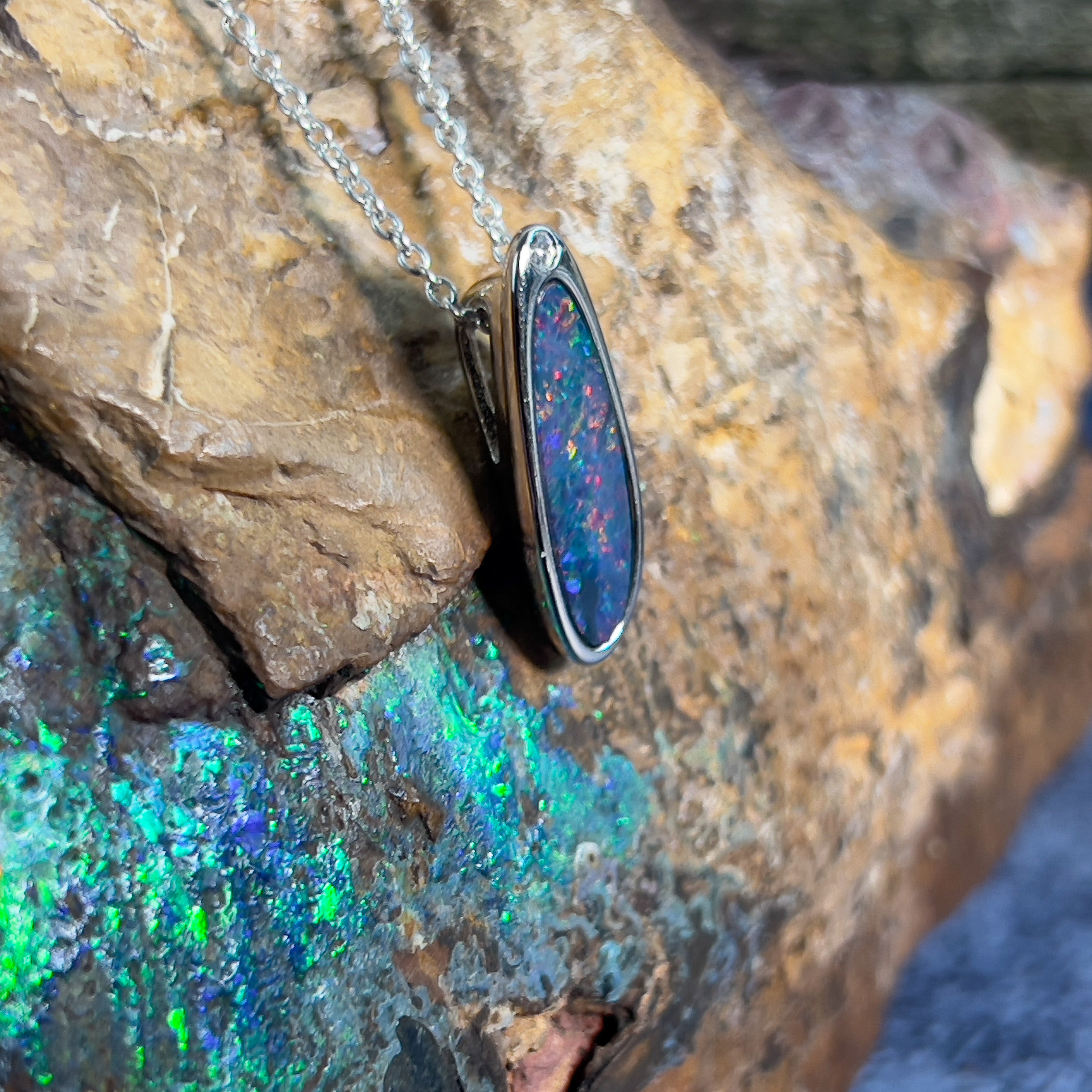 Silver slider freefrom Opal doublet pendant - Masterpiece Jewellery Opal & Gems Sydney Australia | Online Shop