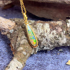 Yellow Gold plated silver opal doublet 27x6.2mm pendant - Masterpiece Jewellery Opal & Gems Sydney Australia | Online Shop