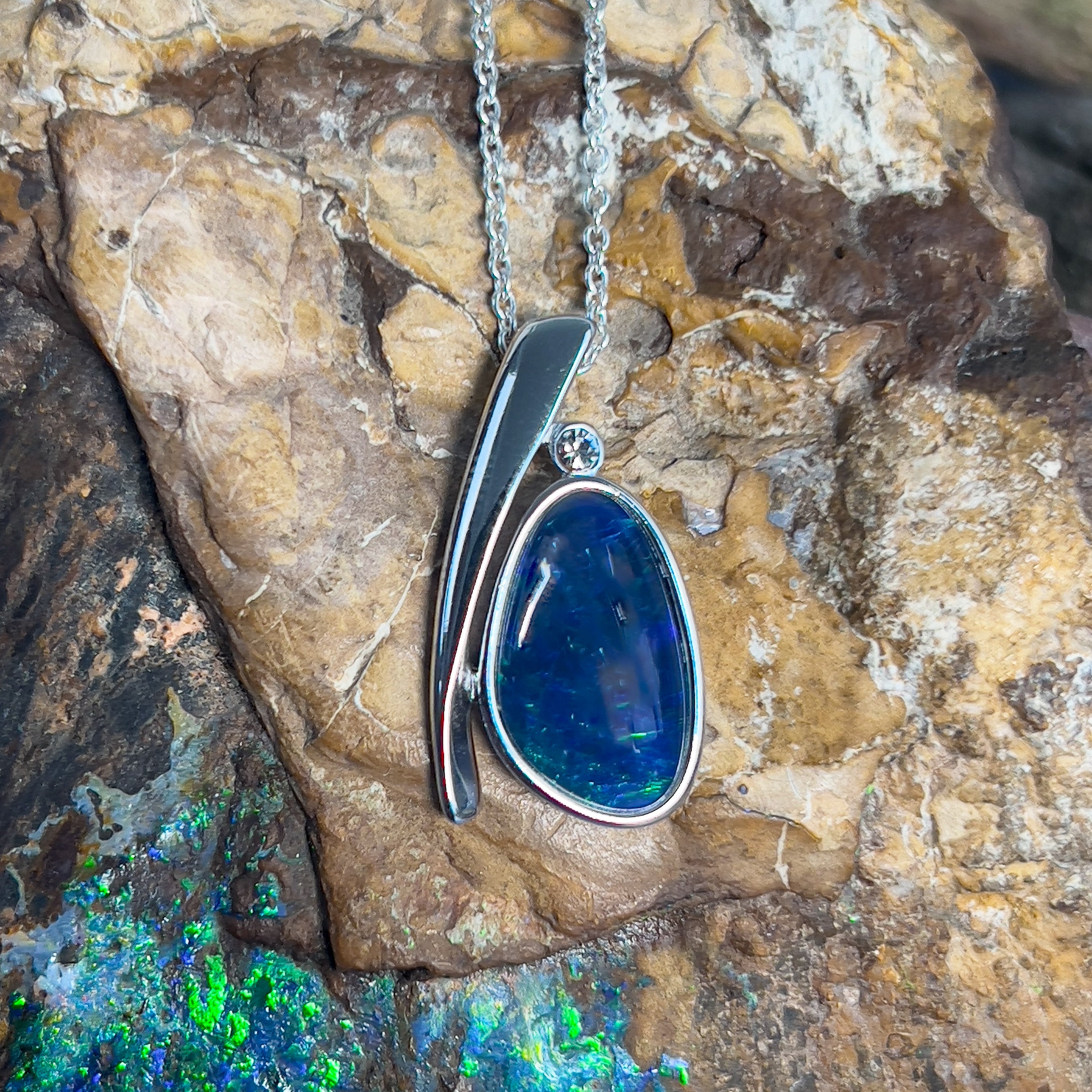 Sterling Silver Opal triplet freeform 24.3x13mm pendant - Masterpiece Jewellery Opal & Gems Sydney Australia | Online Shop