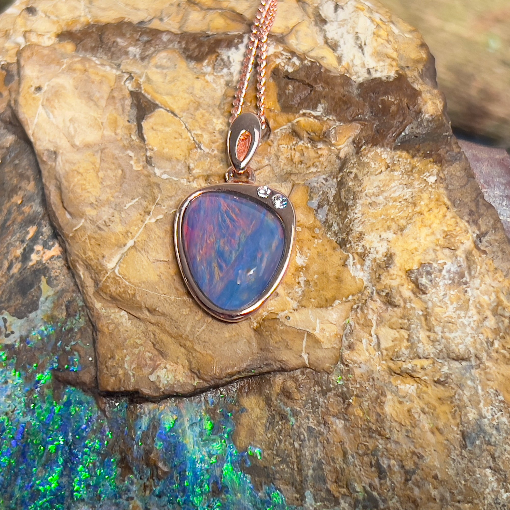 Rose Gold plated Silver Opal triplet Red colour pendant - Masterpiece Jewellery Opal & Gems Sydney Australia | Online Shop