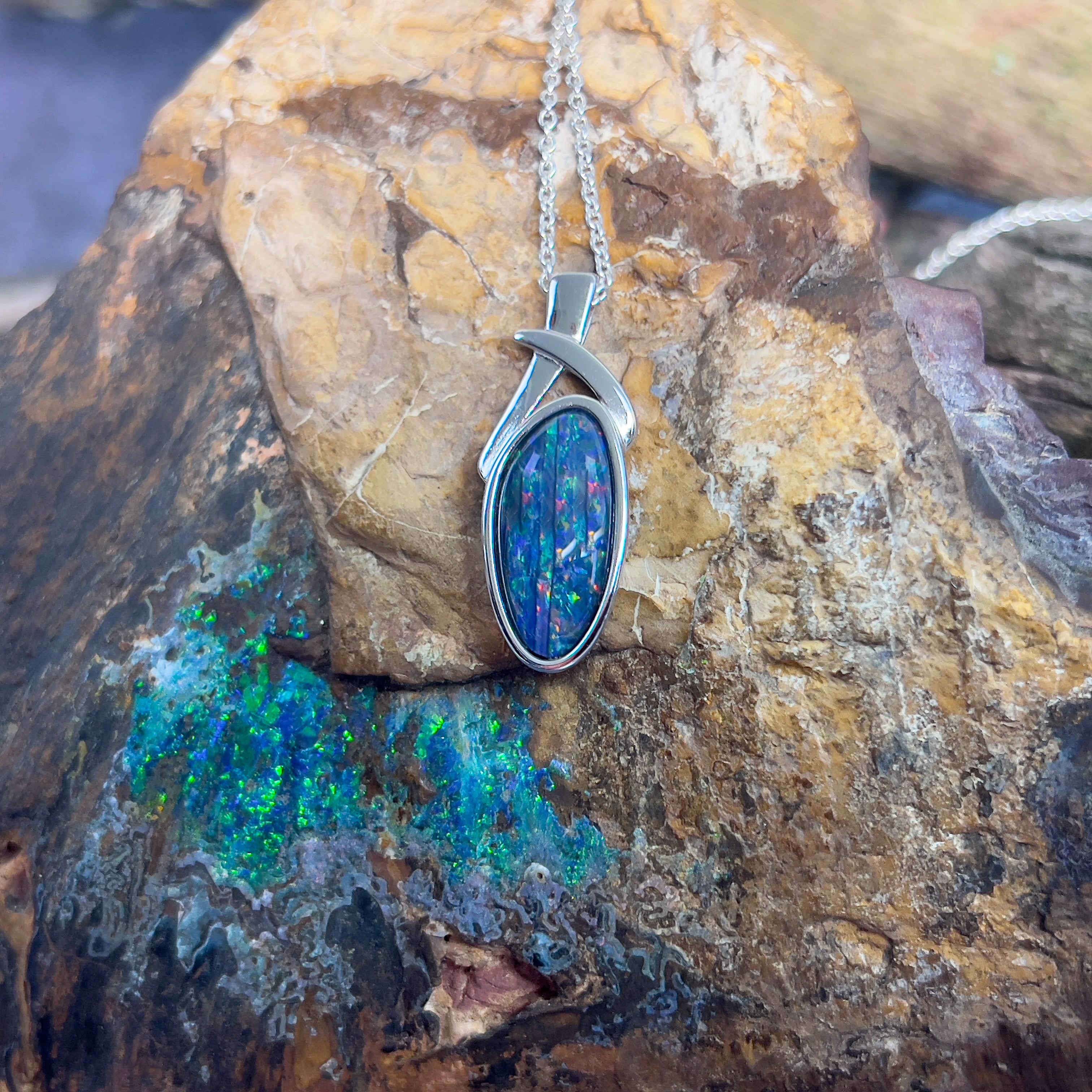 Sterling Silver Opal triplet pendant 28.6x11.1mm - Masterpiece Jewellery Opal & Gems Sydney Australia | Online Shop