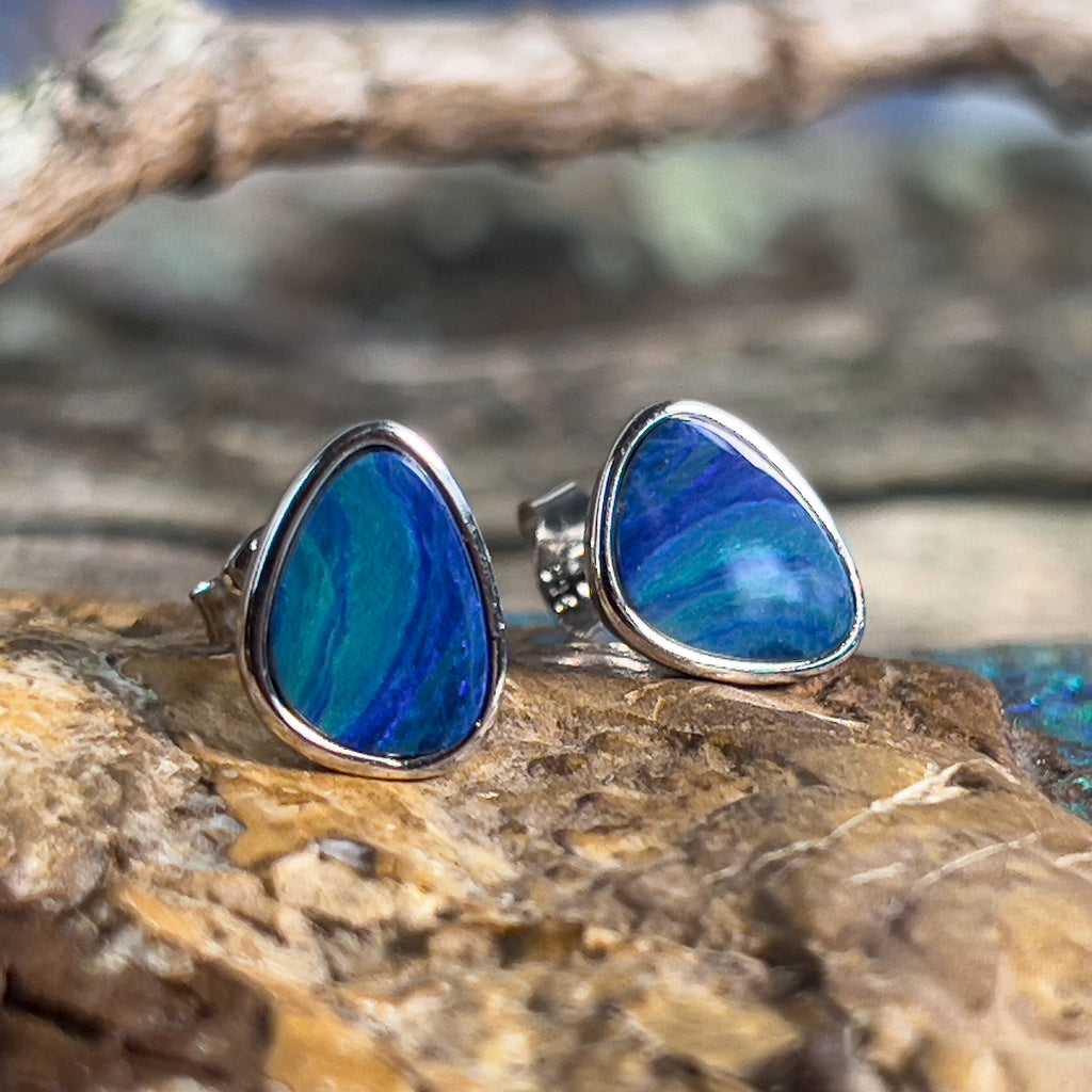 Sterling Silver Green Blue Opal doublet studs - Masterpiece Jewellery Opal & Gems Sydney Australia | Online Shop