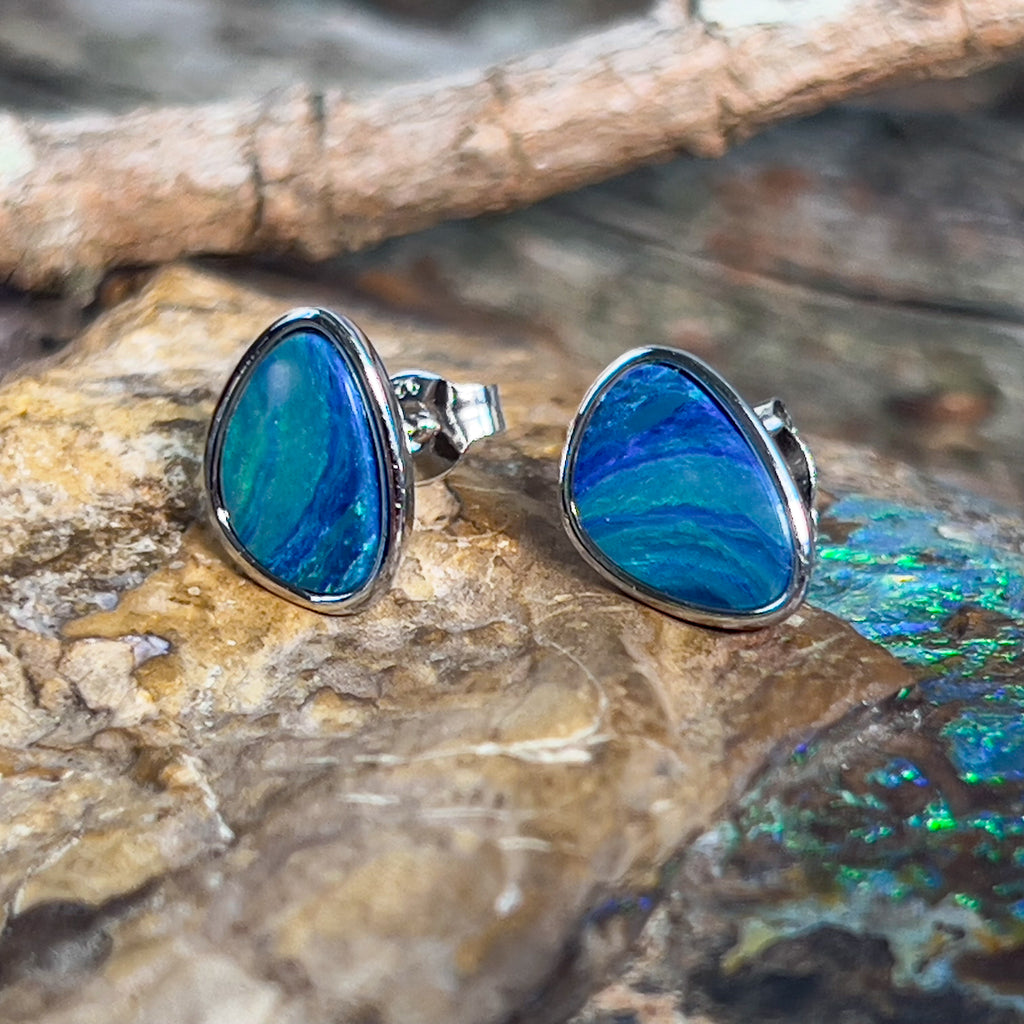 Sterling Silver Green Blue Opal doublet studs - Masterpiece Jewellery Opal & Gems Sydney Australia | Online Shop