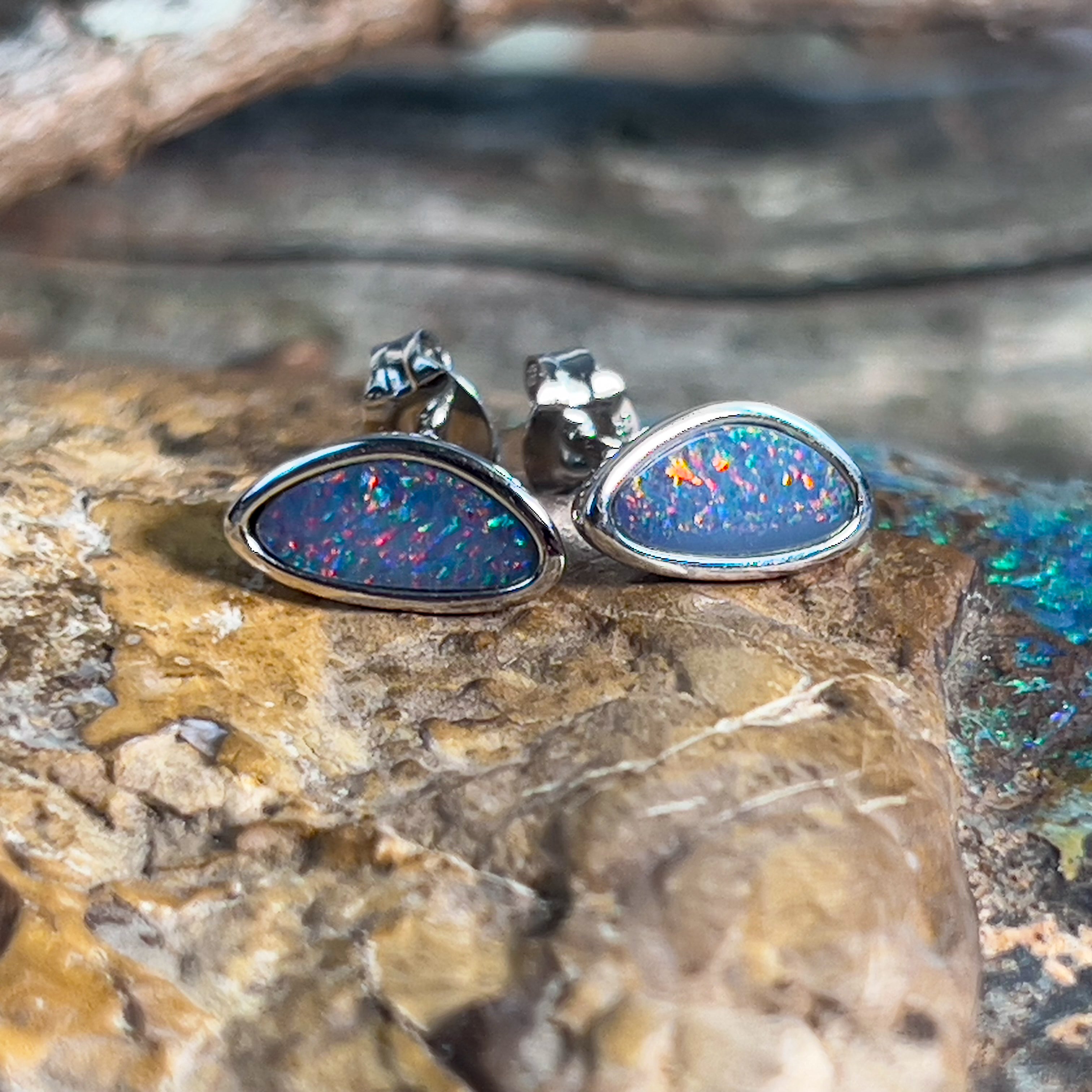 Sterling Silver freeform Opal doublet studs - Masterpiece Jewellery Opal & Gems Sydney Australia | Online Shop