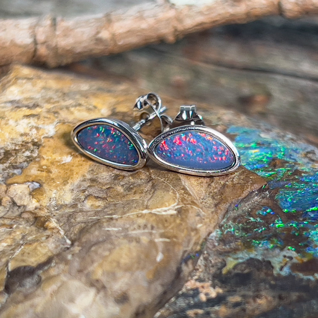 Sterling Silver freeform Opal doublet studs - Masterpiece Jewellery Opal & Gems Sydney Australia | Online Shop