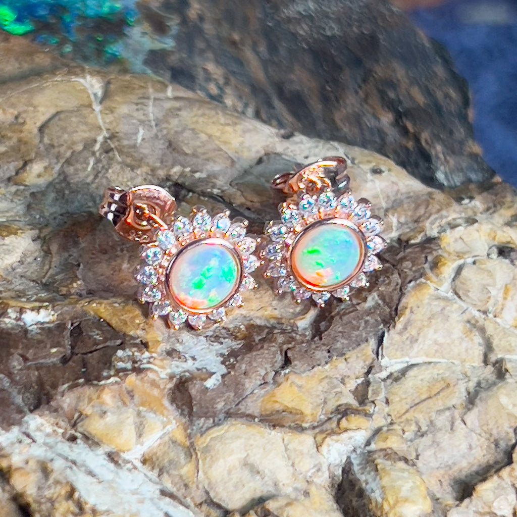 Rose Gold plated White Opal cluster studs - Masterpiece Jewellery Opal & Gems Sydney Australia | Online Shop