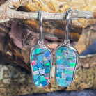 Sterling Silver long drop mosiac Opal earrings - Masterpiece Jewellery Opal & Gems Sydney Australia | Online Shop