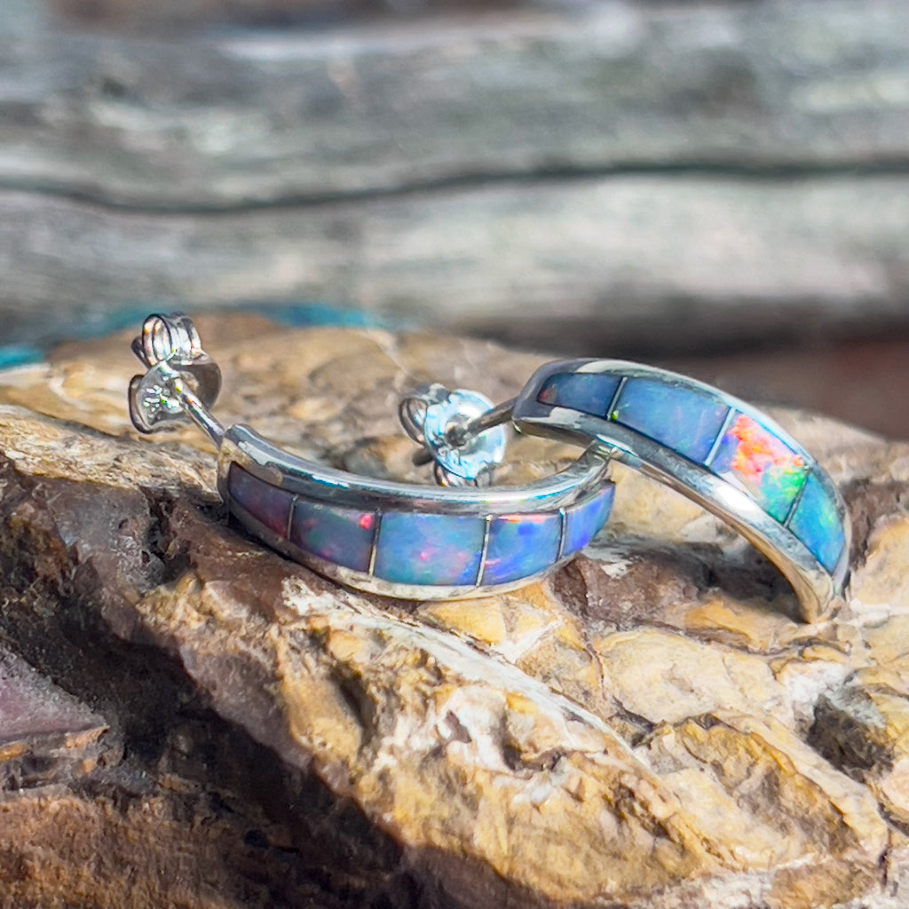 Sterling Silver Opal inlay graduating earrings - Masterpiece Jewellery Opal & Gems Sydney Australia | Online Shop