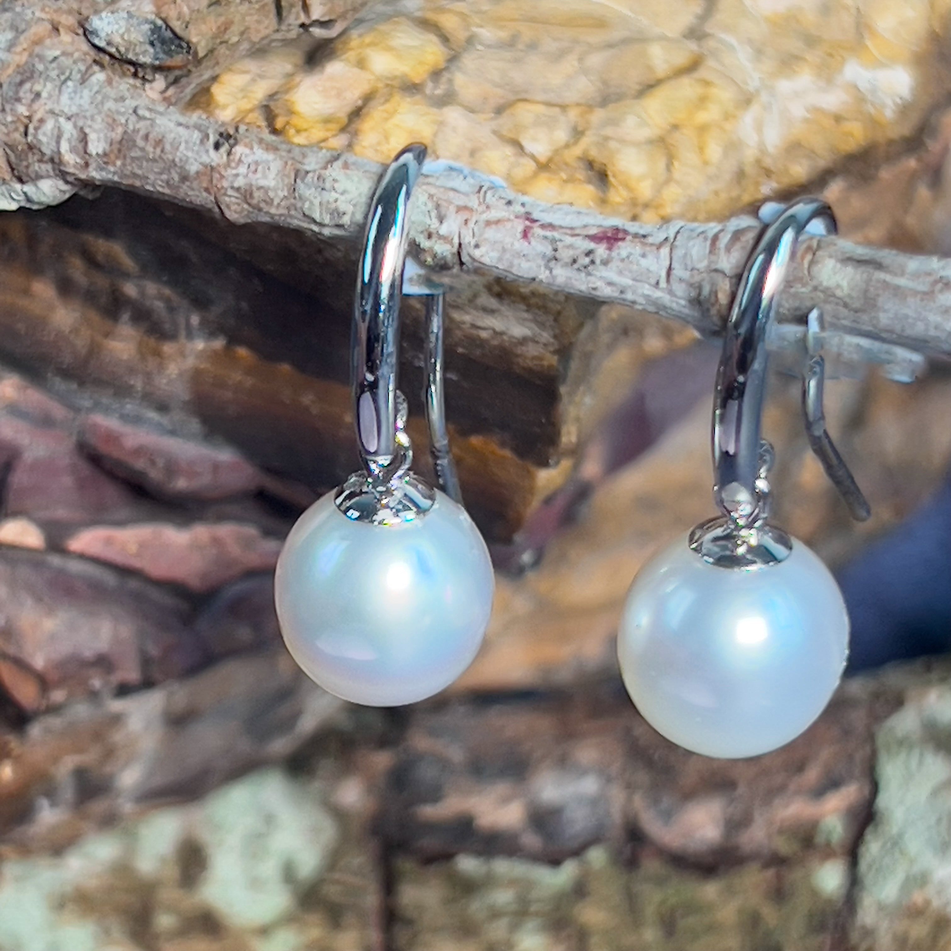 Pair of Dangling South Sea 8-9mm Pearl earrings - Masterpiece Jewellery Opal & Gems Sydney Australia | Online Shop