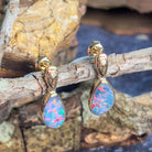 14kt Yellow Gold pair of dangling Opal doublet 3.32ct earrings - Masterpiece Jewellery Opal & Gems Sydney Australia | Online Shop