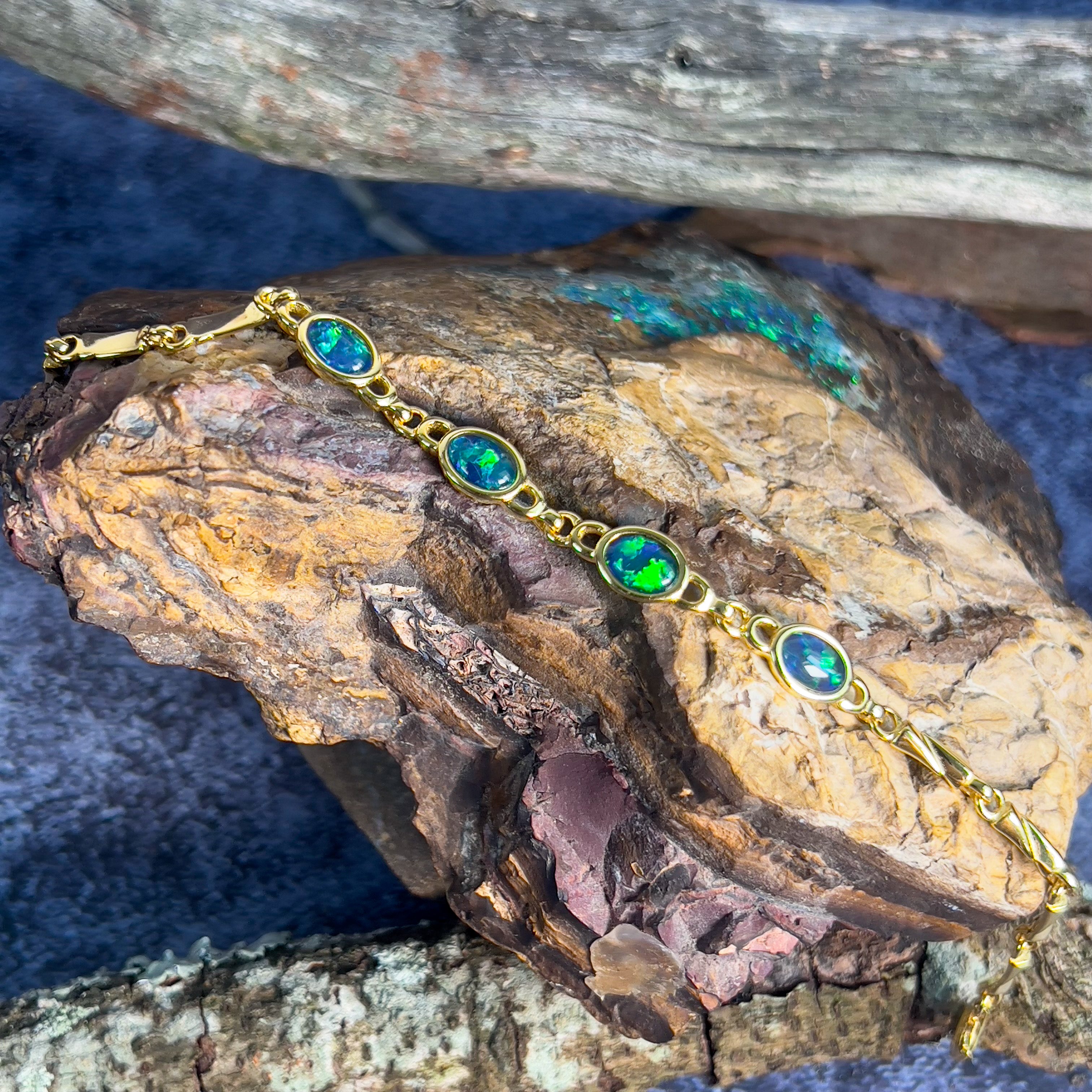 Gold plated silver Opal triplet bracelet - Masterpiece Jewellery Opal & Gems Sydney Australia | Online Shop