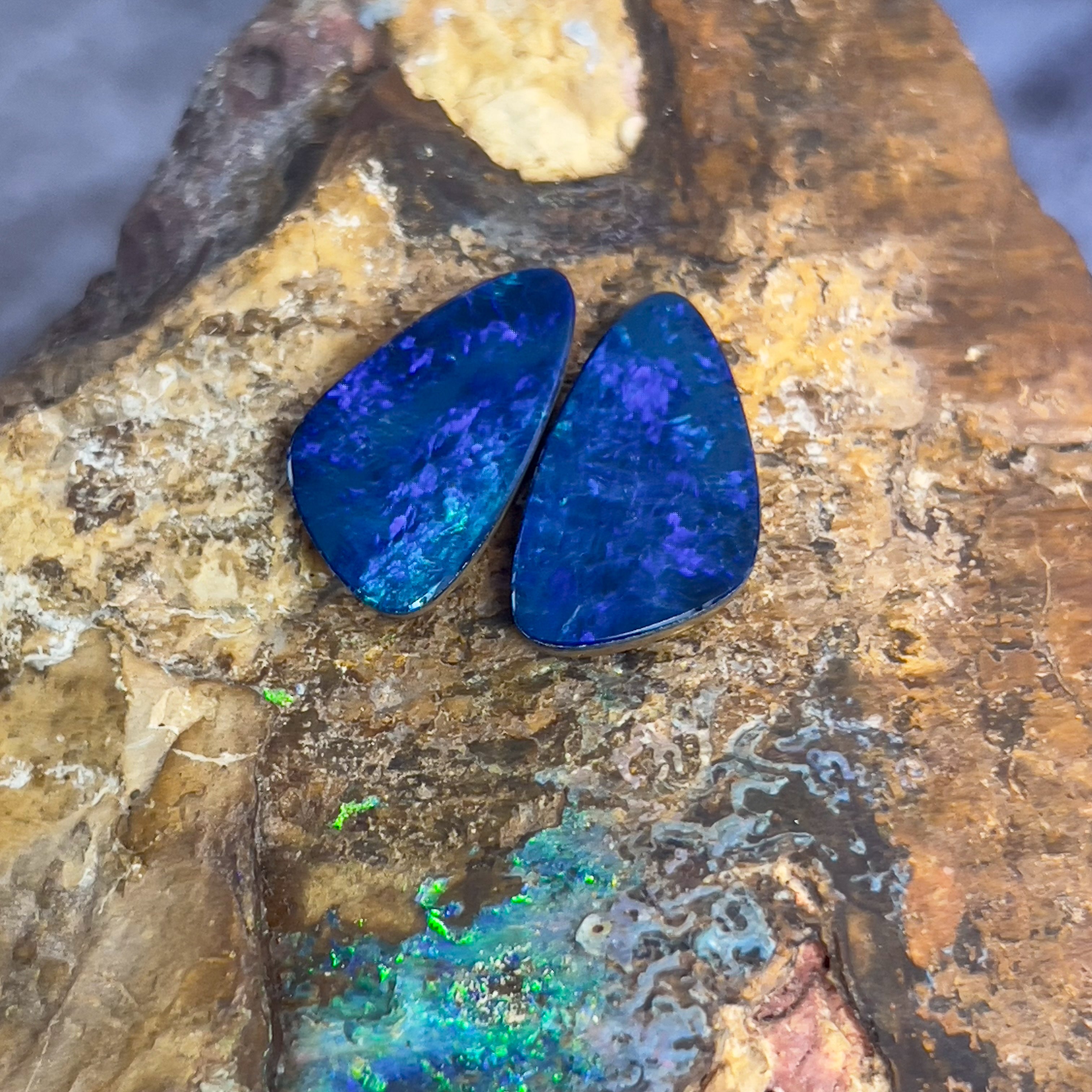 Pair of Loose Opal doublets blue 7.39ct - Masterpiece Jewellery Opal & Gems Sydney Australia | Online Shop