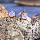 Rose Gold plated Sterling Silver 5mm Round Light Opal claw studs - Masterpiece Jewellery Opal & Gems Sydney Australia | Online Shop