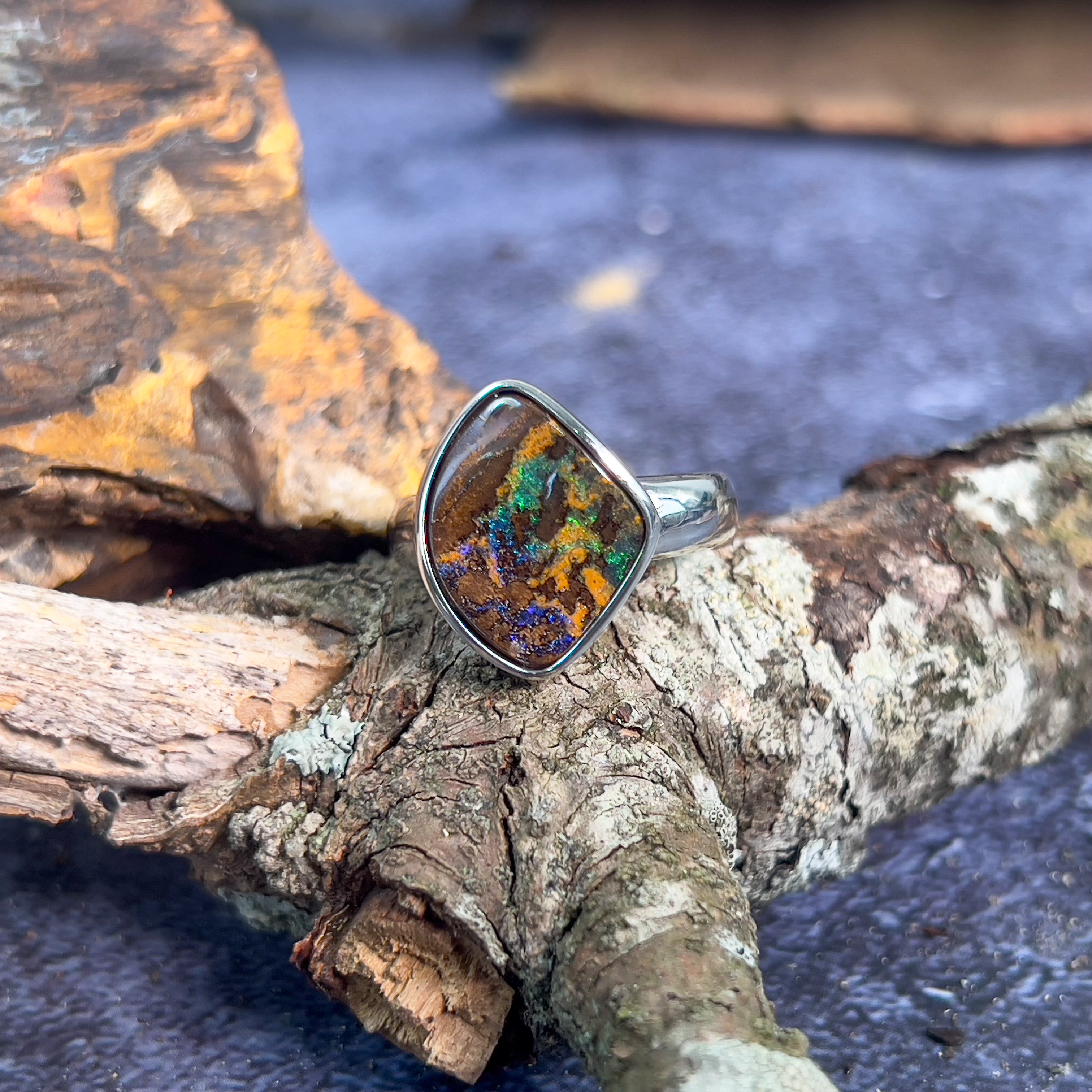 One Sterling Silver Boulder Opal ring - Masterpiece Jewellery Opal & Gems Sydney Australia | Online Shop