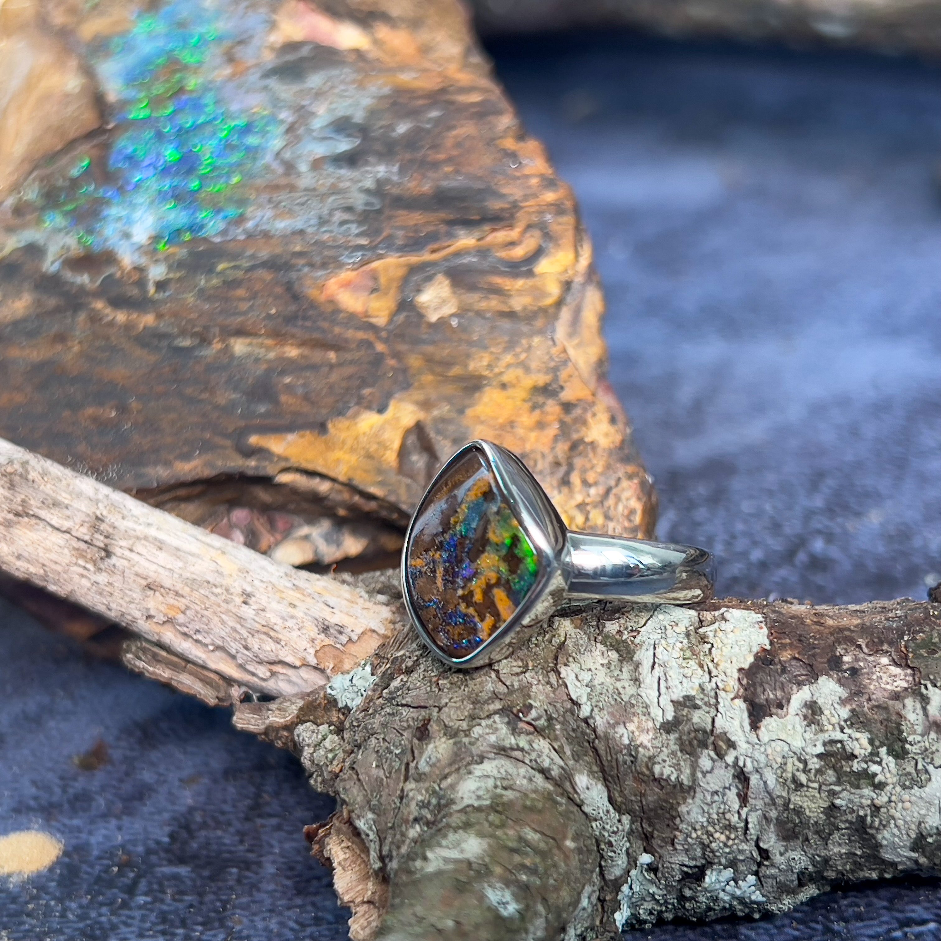 One Sterling Silver Boulder Opal ring - Masterpiece Jewellery Opal & Gems Sydney Australia | Online Shop