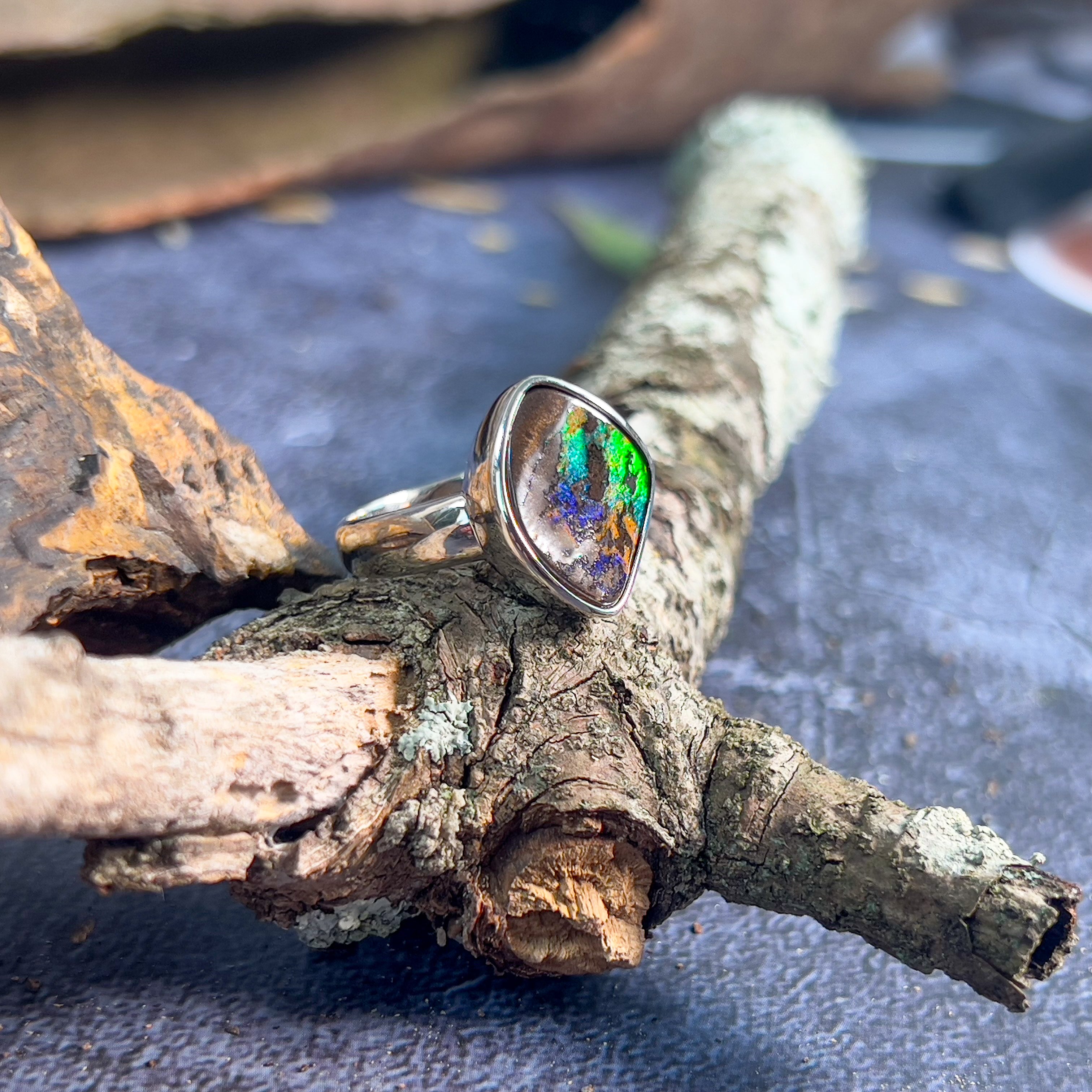 One Sterling Silver Boulder Opal ring - Masterpiece Jewellery Opal & Gems Sydney Australia | Online Shop