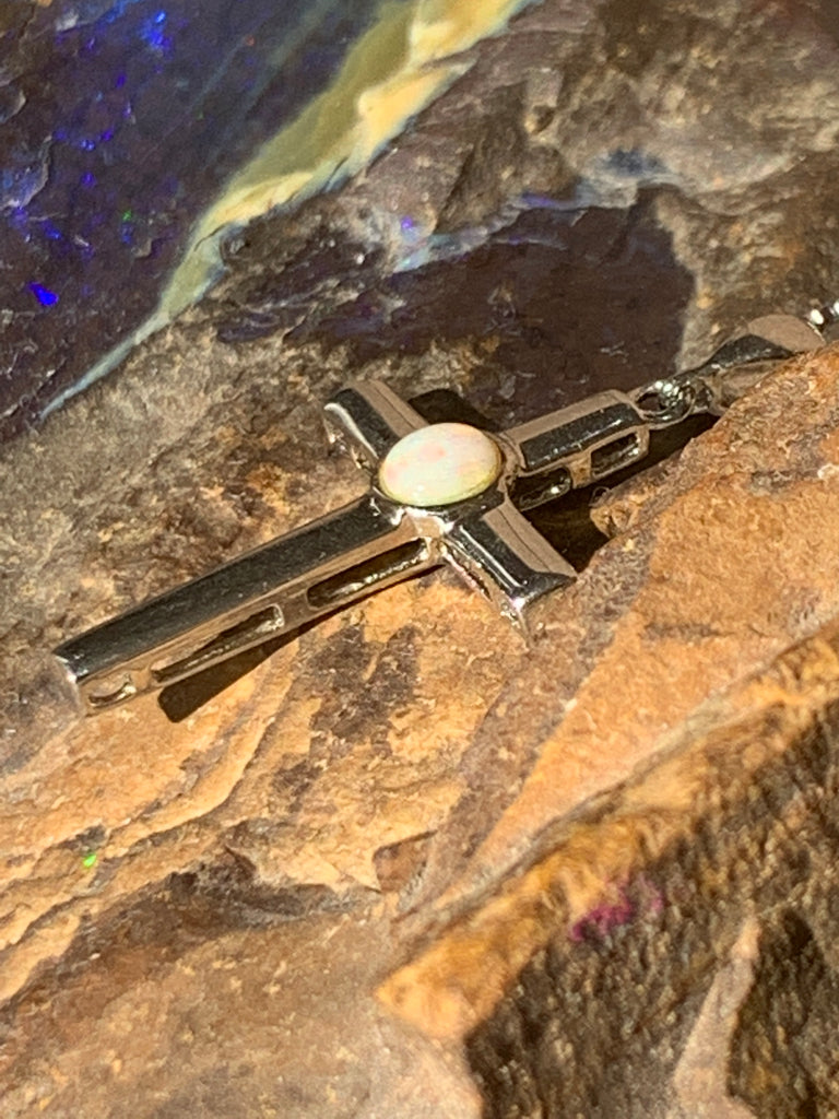 Sterling Silver Opal cross pendant - Masterpiece Jewellery Opal & Gems Sydney Australia | Online Shop