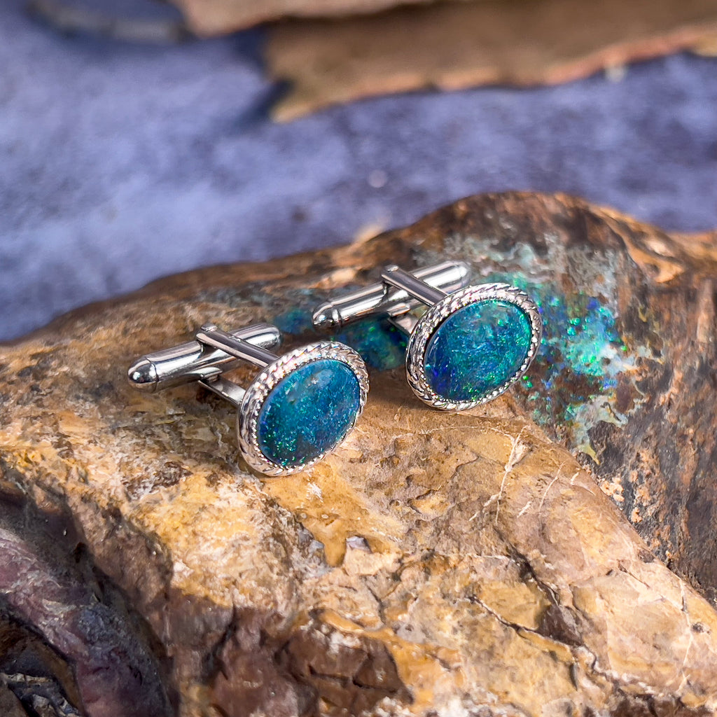 Sterling Silver Opal triplet 12x10mm cufflinks - Masterpiece Jewellery Opal & Gems Sydney Australia | Online Shop