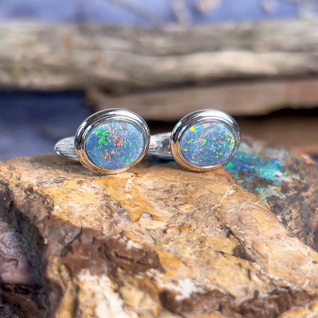 Pair of Sterling Silver Opal Triplet cufflinks 12x10mm - Masterpiece Jewellery Opal & Gems Sydney Australia | Online Shop