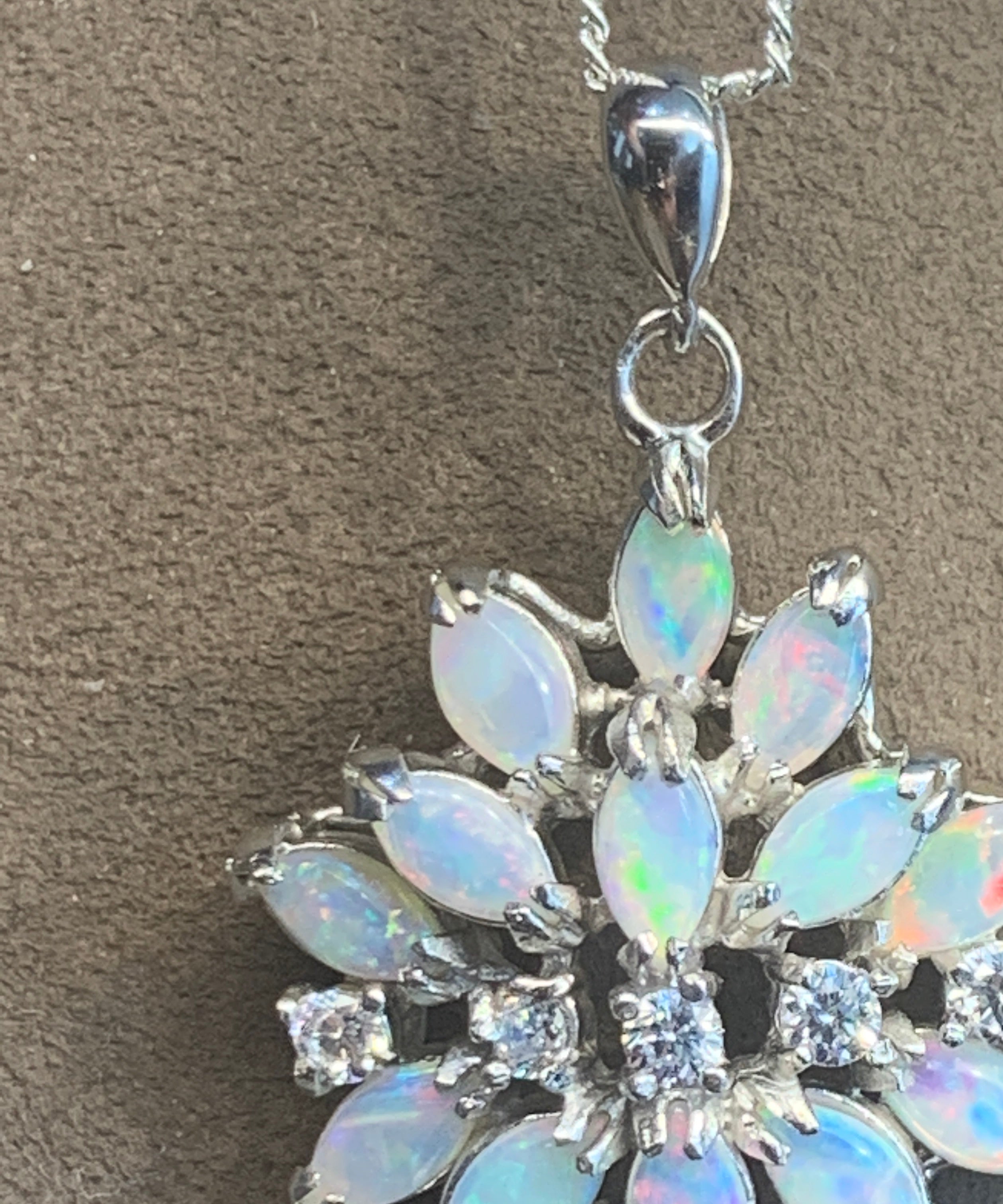 Sterling Silver cluster white opal lotus pendant - Masterpiece Jewellery Opal & Gems Sydney Australia | Online Shop
