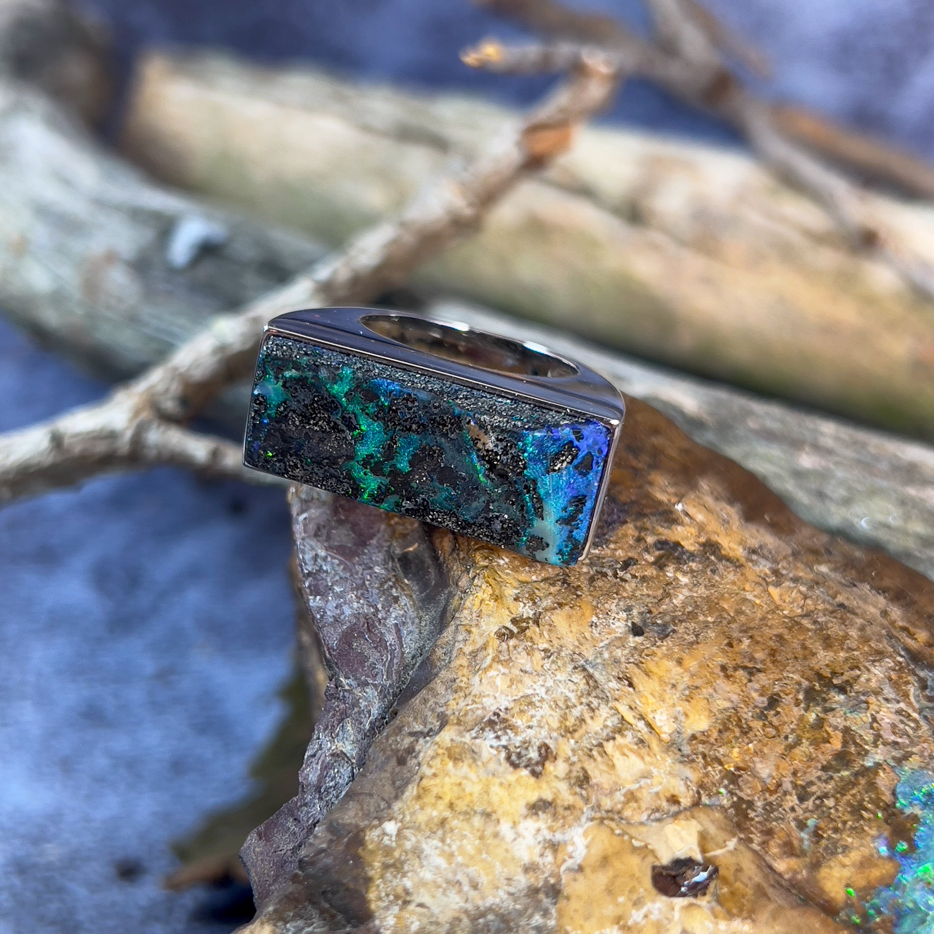 Sterling Silver Boulder Opal 15.58ct ring - Masterpiece Jewellery Opal & Gems Sydney Australia | Online Shop