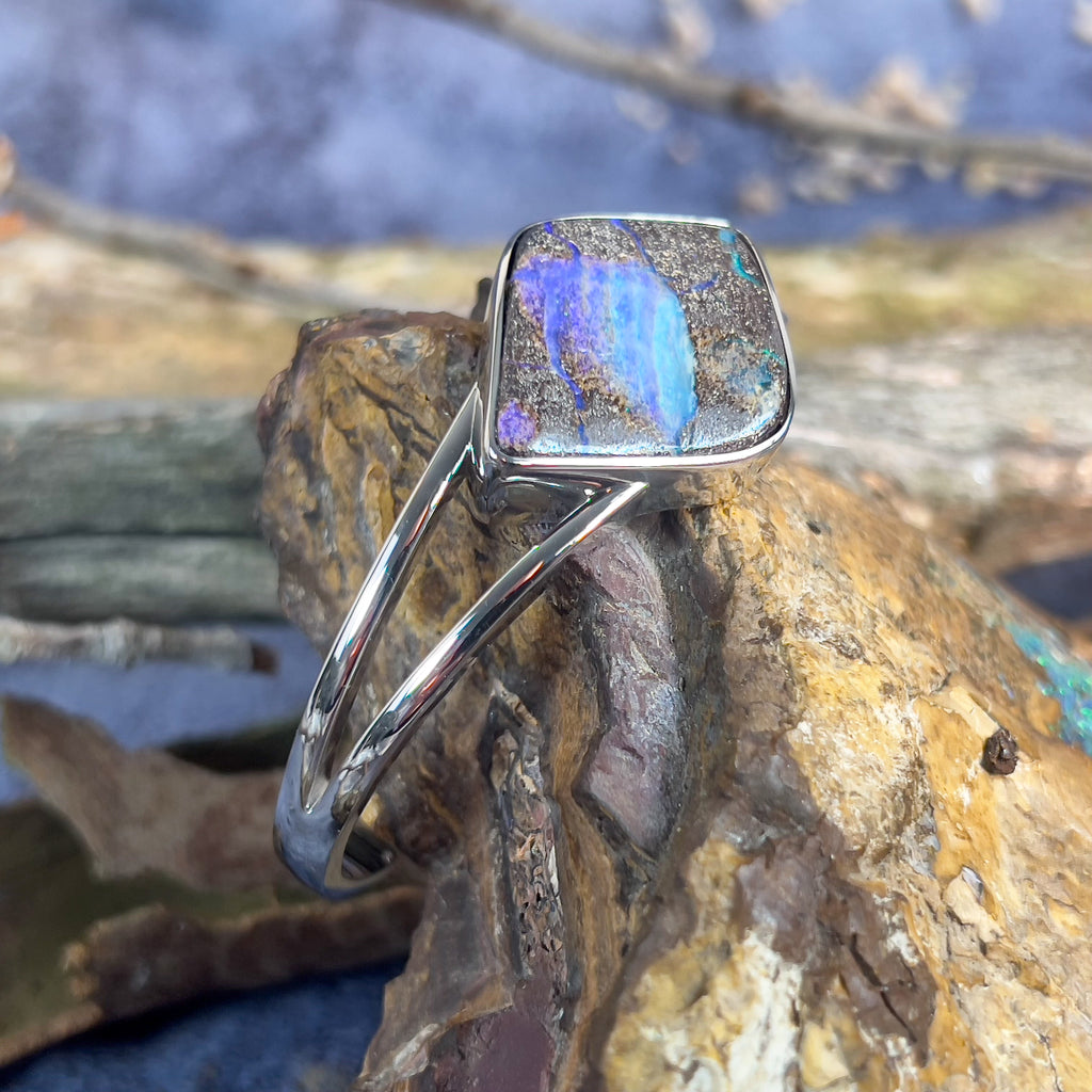 Sterling Silver Boulder Opal torque bangle 32.38ct - Masterpiece Jewellery Opal & Gems Sydney Australia | Online Shop