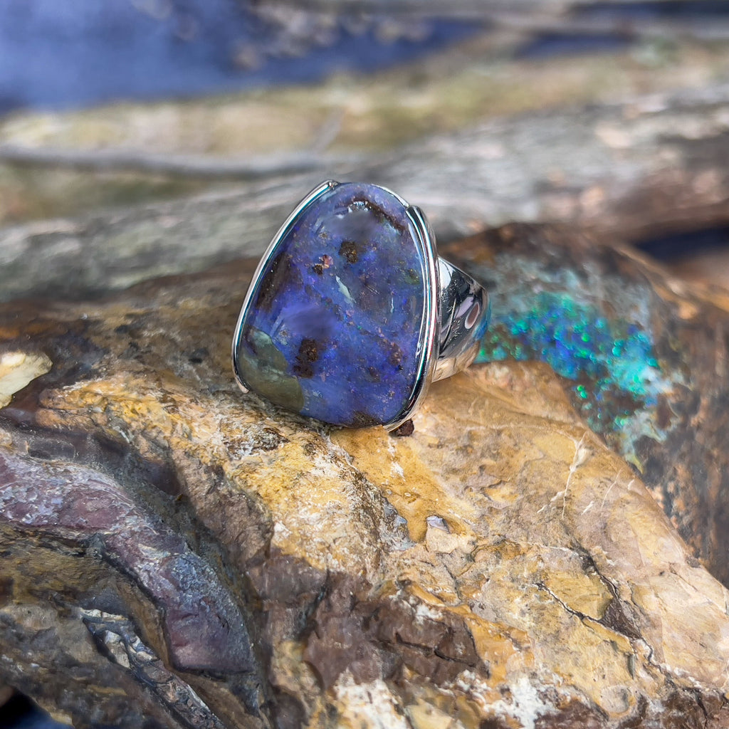 One Sterling Silver Boulder Opal 24.98ct ring - Masterpiece Jewellery Opal & Gems Sydney Australia | Online Shop