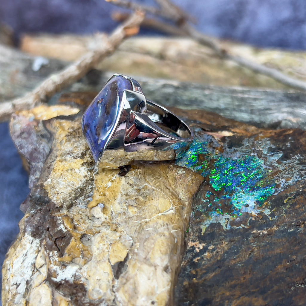 One Sterling Silver Boulder Opal 24.98ct ring - Masterpiece Jewellery Opal & Gems Sydney Australia | Online Shop